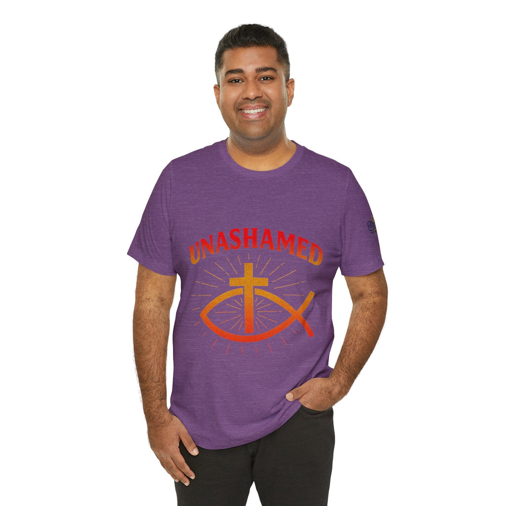 Unashamed T-shirt – Ichthys Jesus Fish & Cross Christian T-shirt for Romans 1:16 Bold Faith Printify