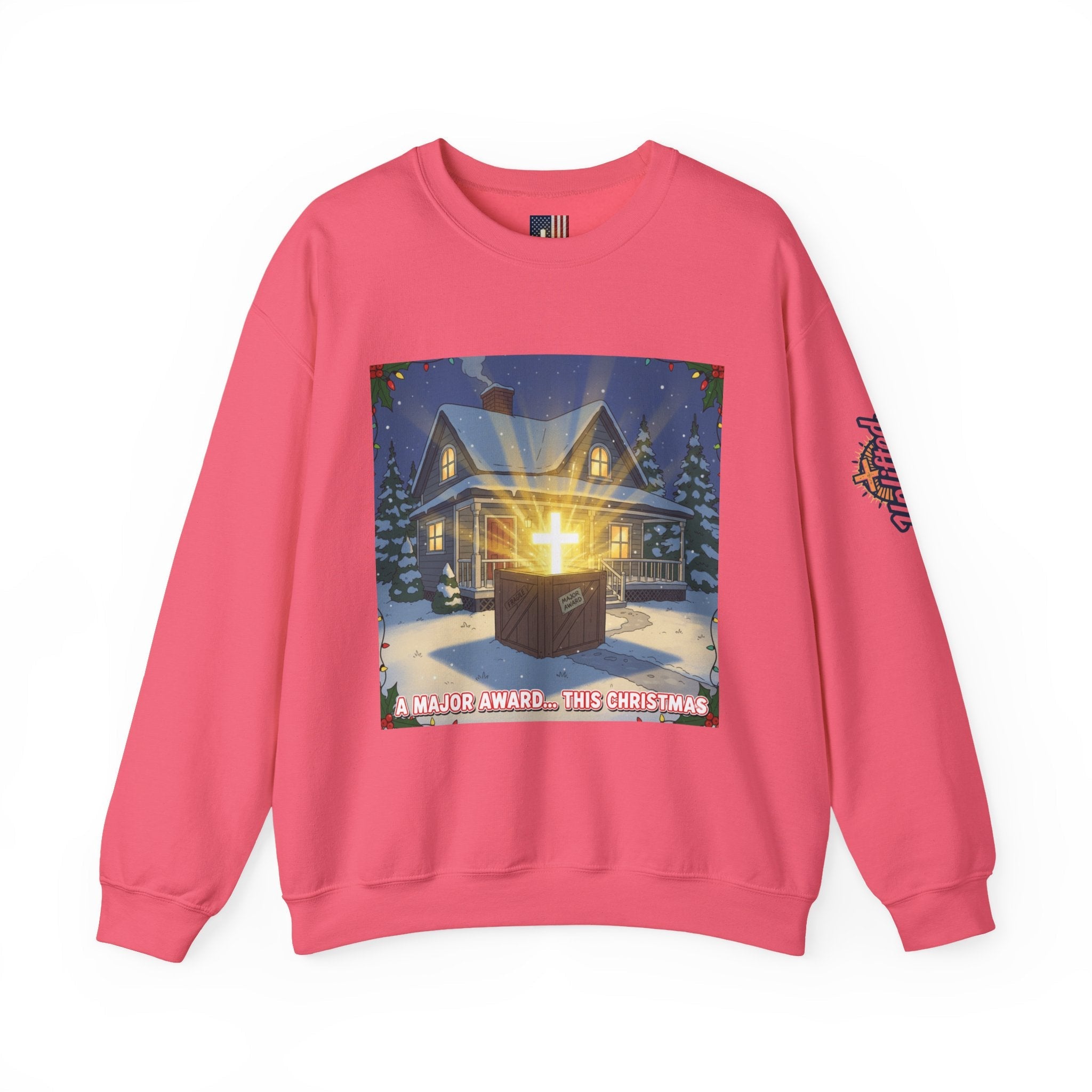 A Major Award This Christmas Sweatshirt – Fragile Leg Lamp Parody Cross Unboxing Christian Sweatshirt for Hilarious Faith & Holiday Glow Printify