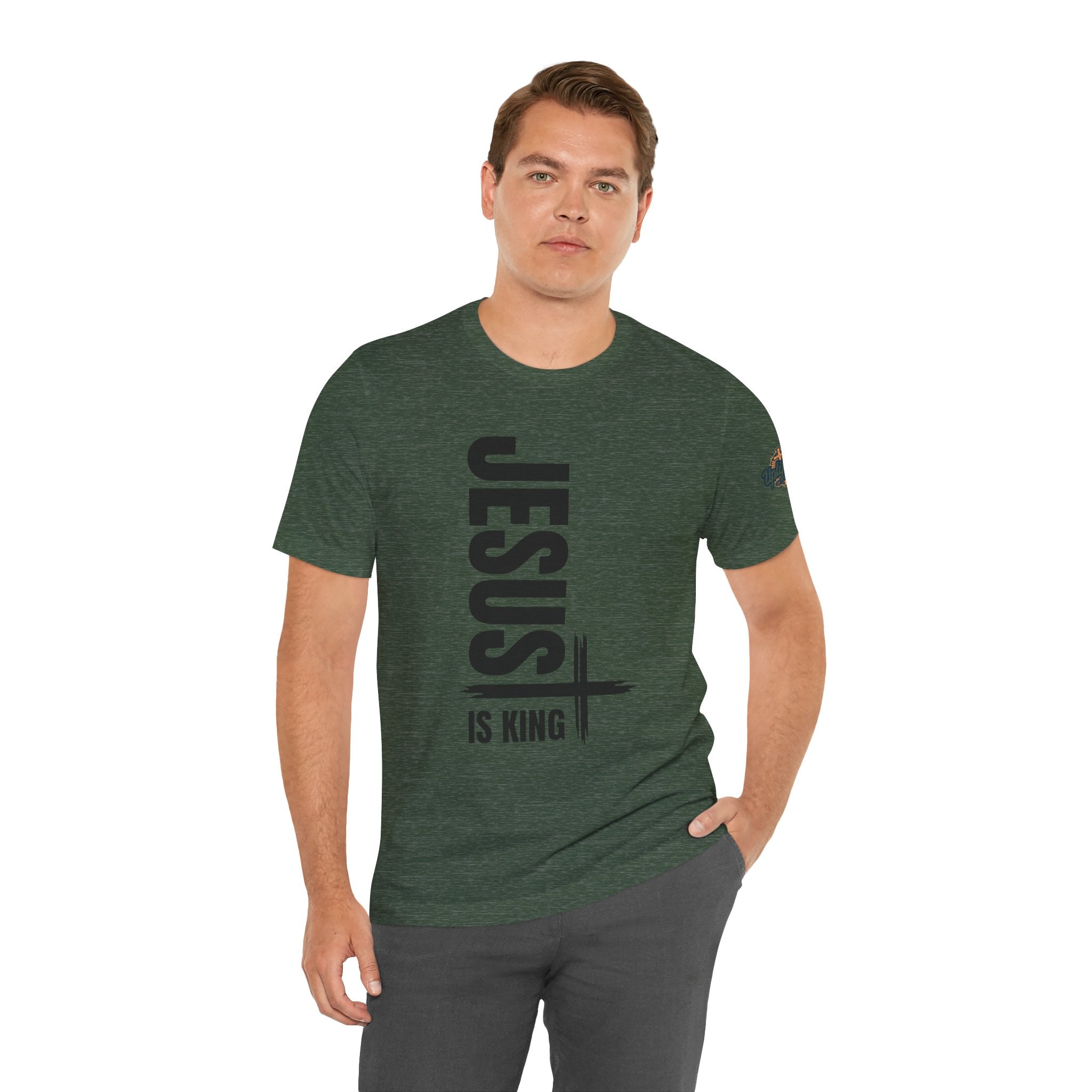 Jesus Is King T-shirt | Modern Typographic Cross Christian T-shirt Printify