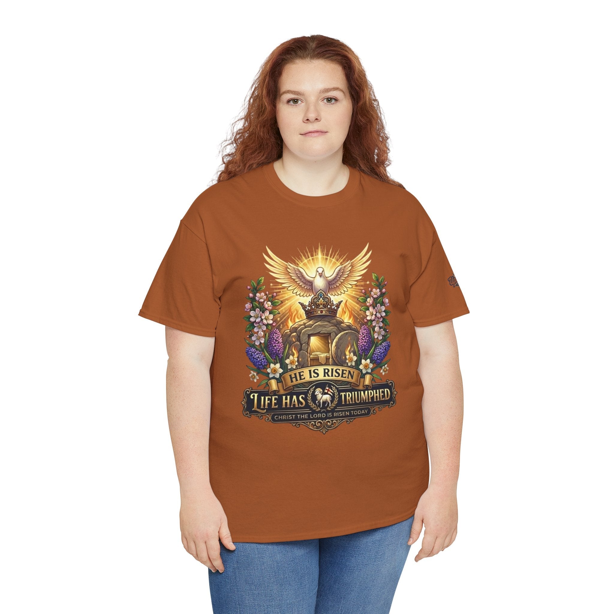 He Is Risen "Life Has Triumphed" T-Shirt — Easter Resurrection Christian Tee Printify