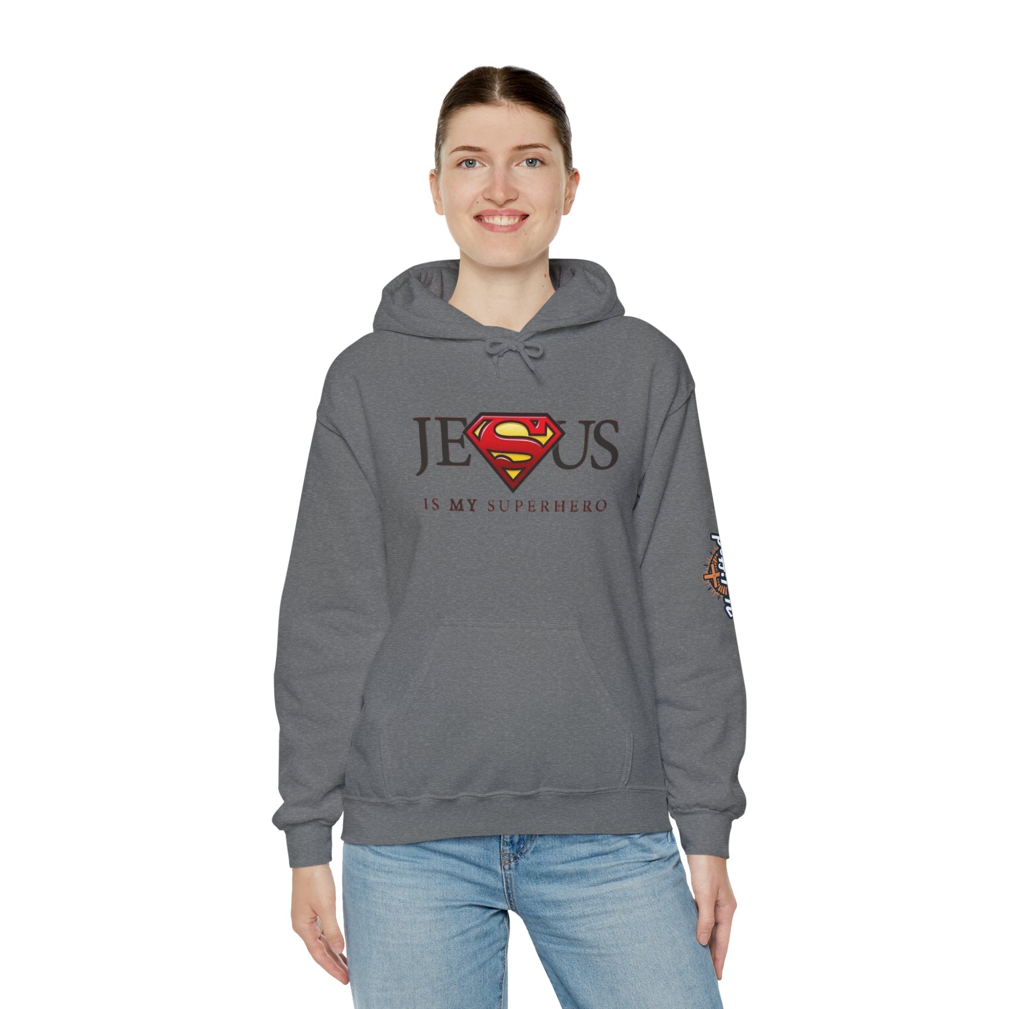 Jesus Is My Superhero Hoodie — Christian Faith Graphic Pullover Printify