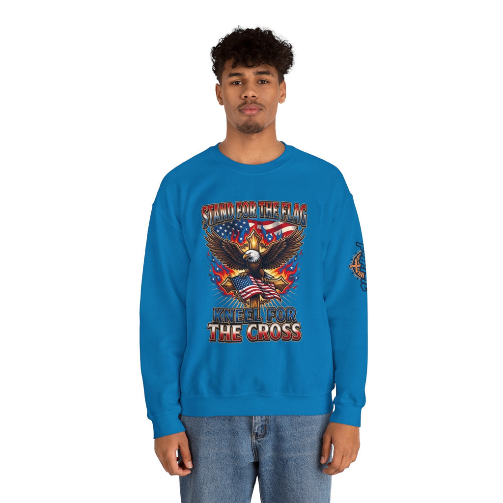 Stand for the Flag Kneel for the Cross Sweatshirt | Patriotic Eagle Sweatshirt Printify