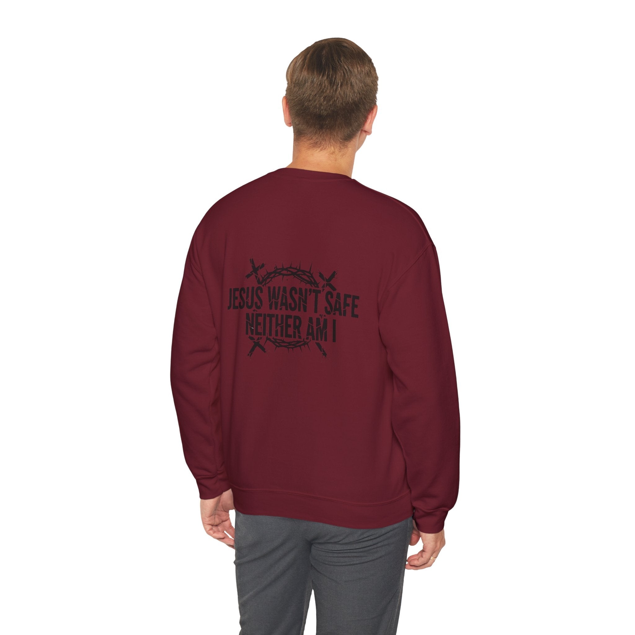 ⚡ Jesus Wasn’t Safe – Neither Am I | Bold Christian Sweatshirt | Storm-Walking Faith Tee | Minimalist Black & White Design | Uplifted Gear Printify