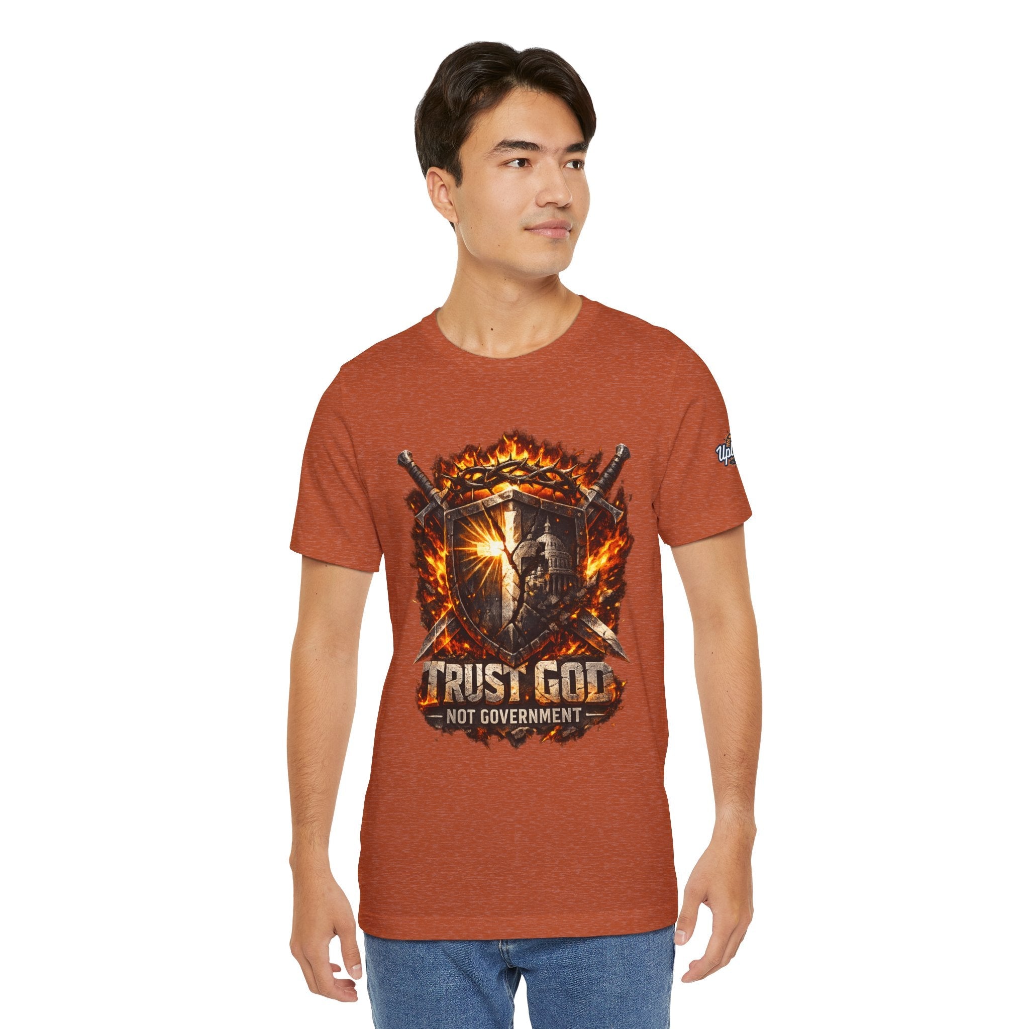 Trust God Not Government Shield Tee — Patriotic Christian Faith T-Shirt Printify