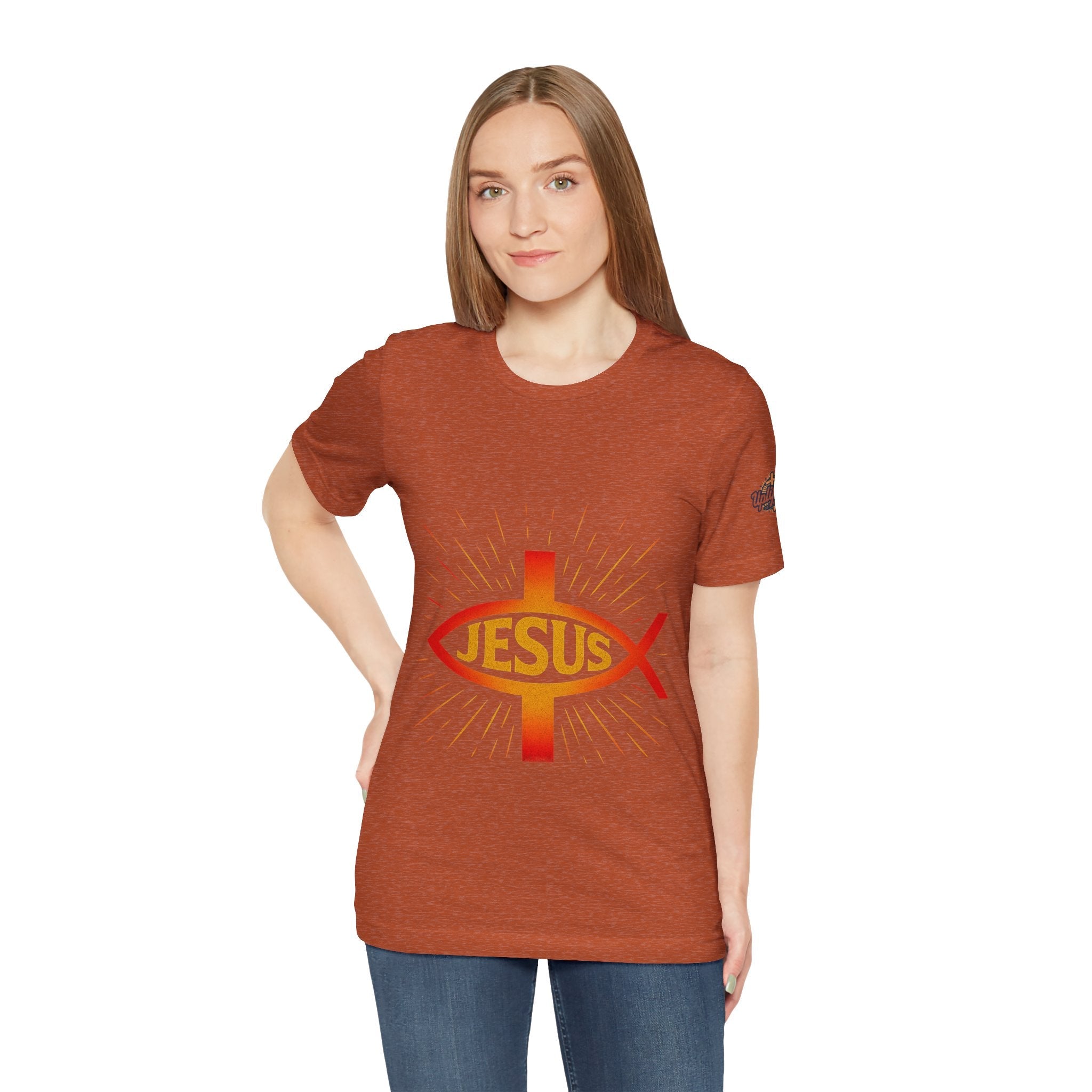 Jesus Ichthys T-shirt – Christian Fish Symbol with Cross & Jesus Inscription T-shirt for Eternal Faith & Streetwear Printify