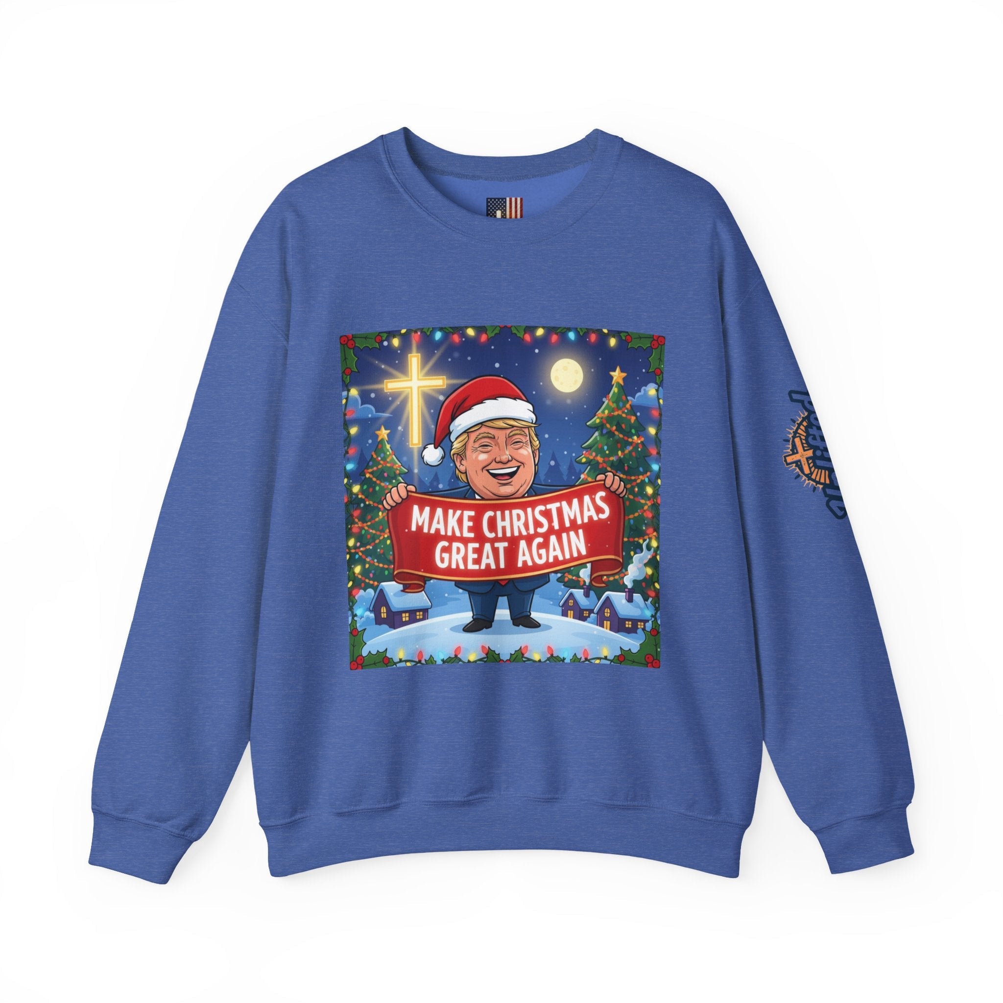 🎄 Make Christmas Great Again – Patriotic Christian Christmas Sweatshirt | Bold Holiday Faith Tee | Red & White Banner Design | Uplifted Gear Printify