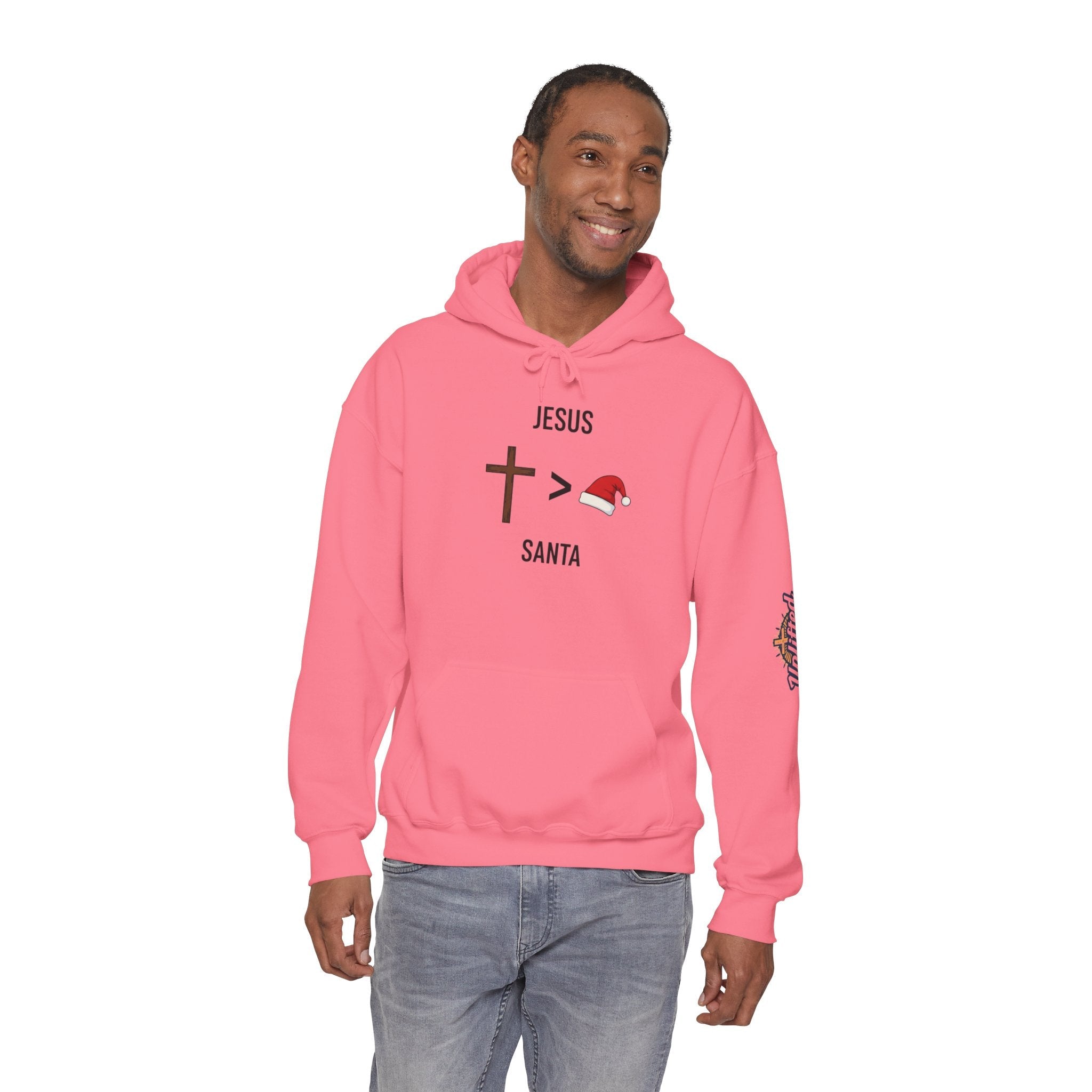 🎄 Jesus > Santa – Minimalist Christian Christmas Hoodie | Bold Faith Over Holiday Tee | Cross vs Santa Hat Design | Uplifted Gear Printify