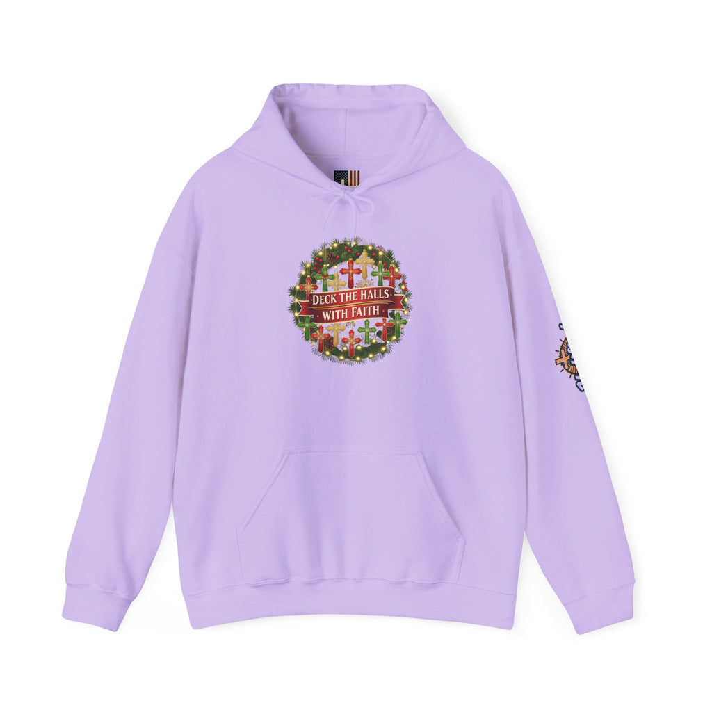 🎄 Deck the Halls with Faith – Christian Christmas Hoodie | Cross Ornament Design & Festive Garland | Bold Holiday Faith Tee by Uplifted Gear Printify