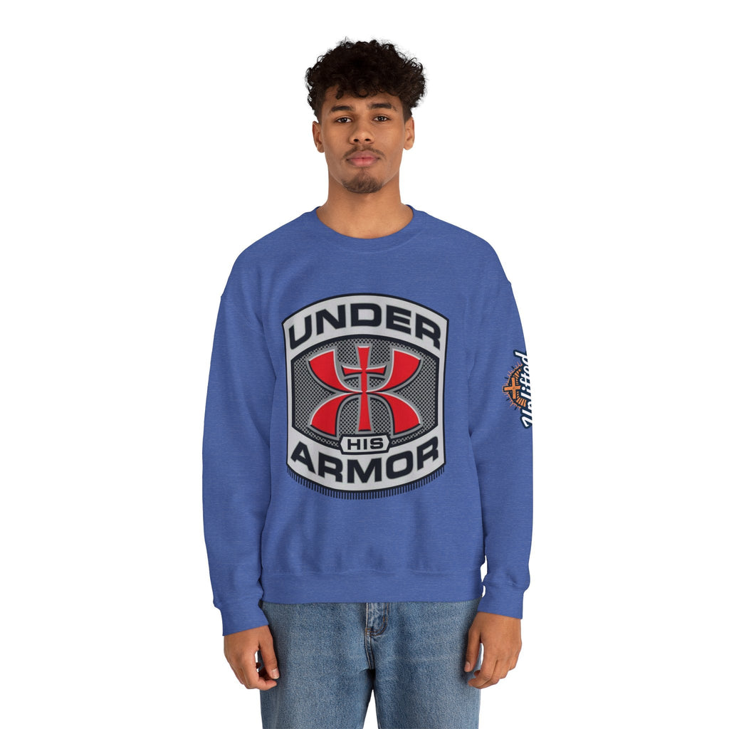 Under His Armor Crewneck Sweatshirt — Christian Faith Graphic Pullover Printify