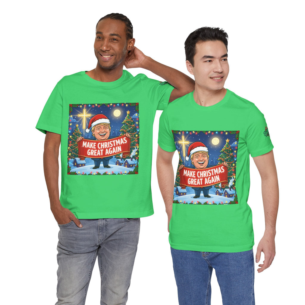 🎄 Make Christmas Great Again – Patriotic Christian Christmas T-Shirt | Bold Holiday Faith Tee | Red & White Banner Design | Uplifted Gear Printify