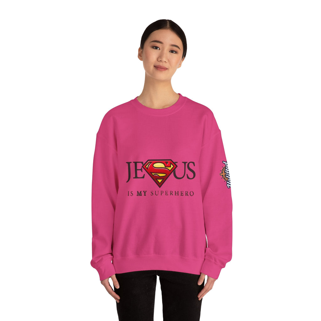 Jesus Is My Superhero Crewneck Sweatshirt Printify