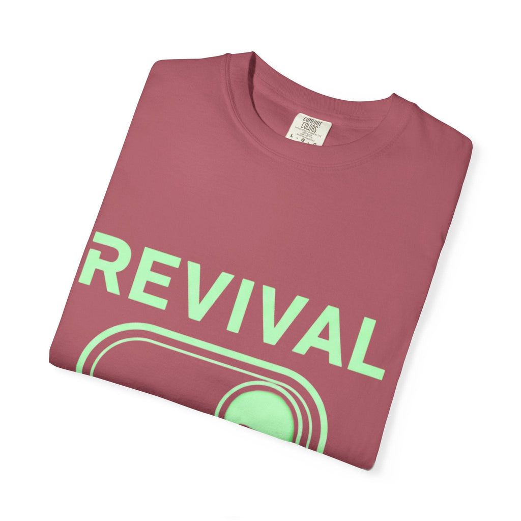 🔥 Revival Mode: ON – Christian Techwear T-Shirt | Glowing Green Faith Switch | Futuristic Jesus Shirt | Activate Your Spiritual Awakening | Uplifted Gear Printify