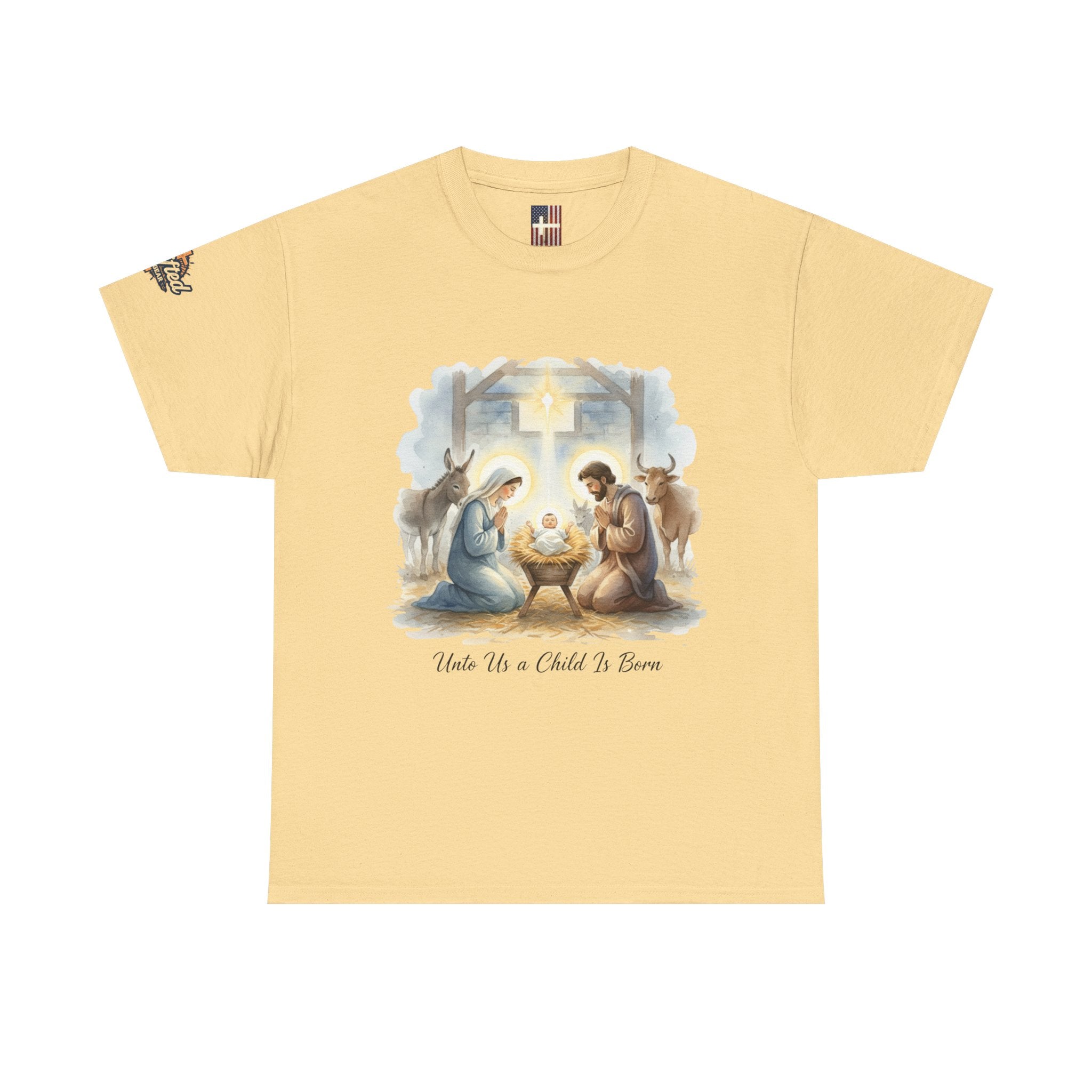 Unto Us a Child is Born T-shirt – Isaiah 9:6 Nativity Manger Scene Christian Christmas T-shirt for Holy Night Faith Printify
