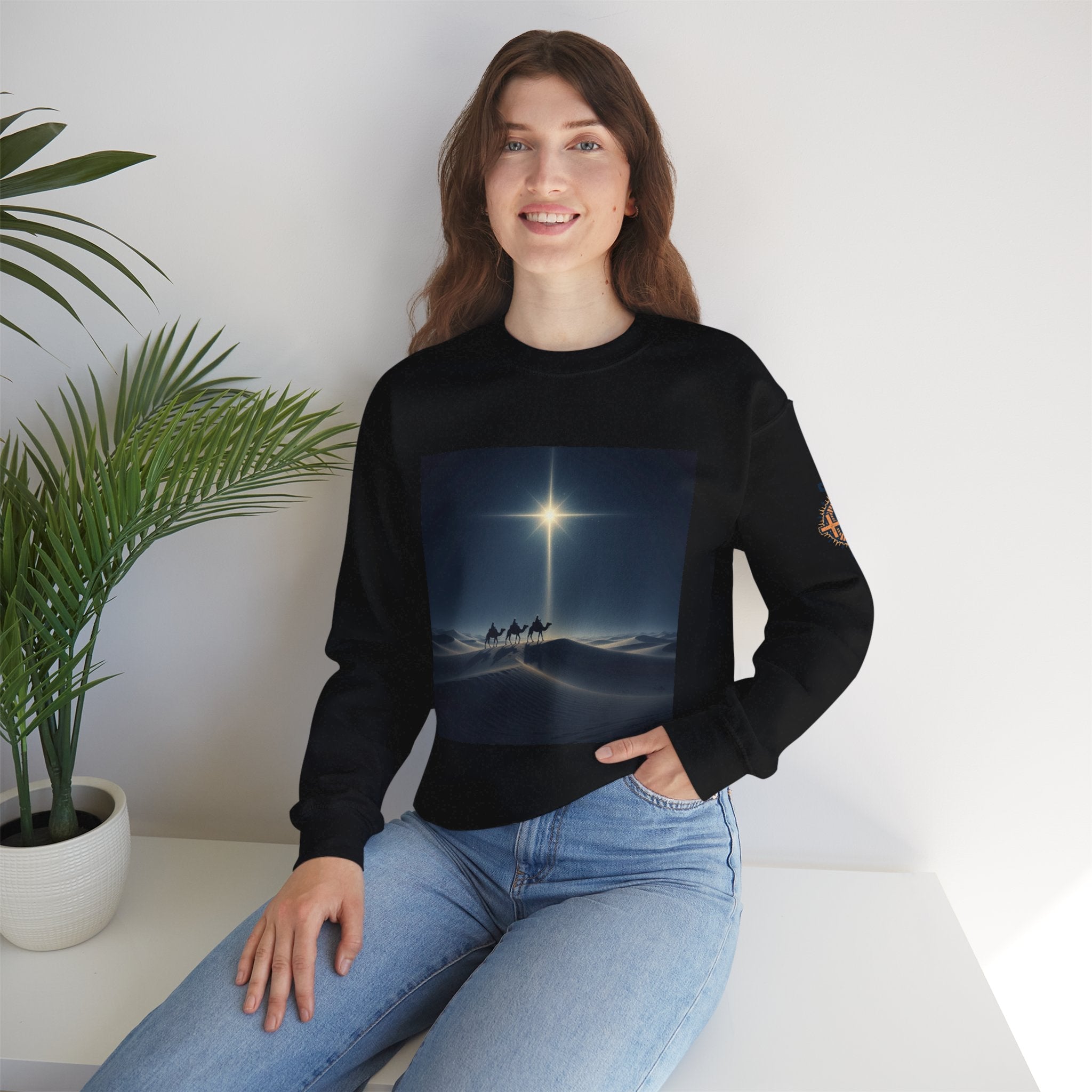 3 Wise Men Sweatshirt – Magi Camels Nativity Journey Christian Christmas Sweatshirt for Epiphany Faith & Holy Night Printify