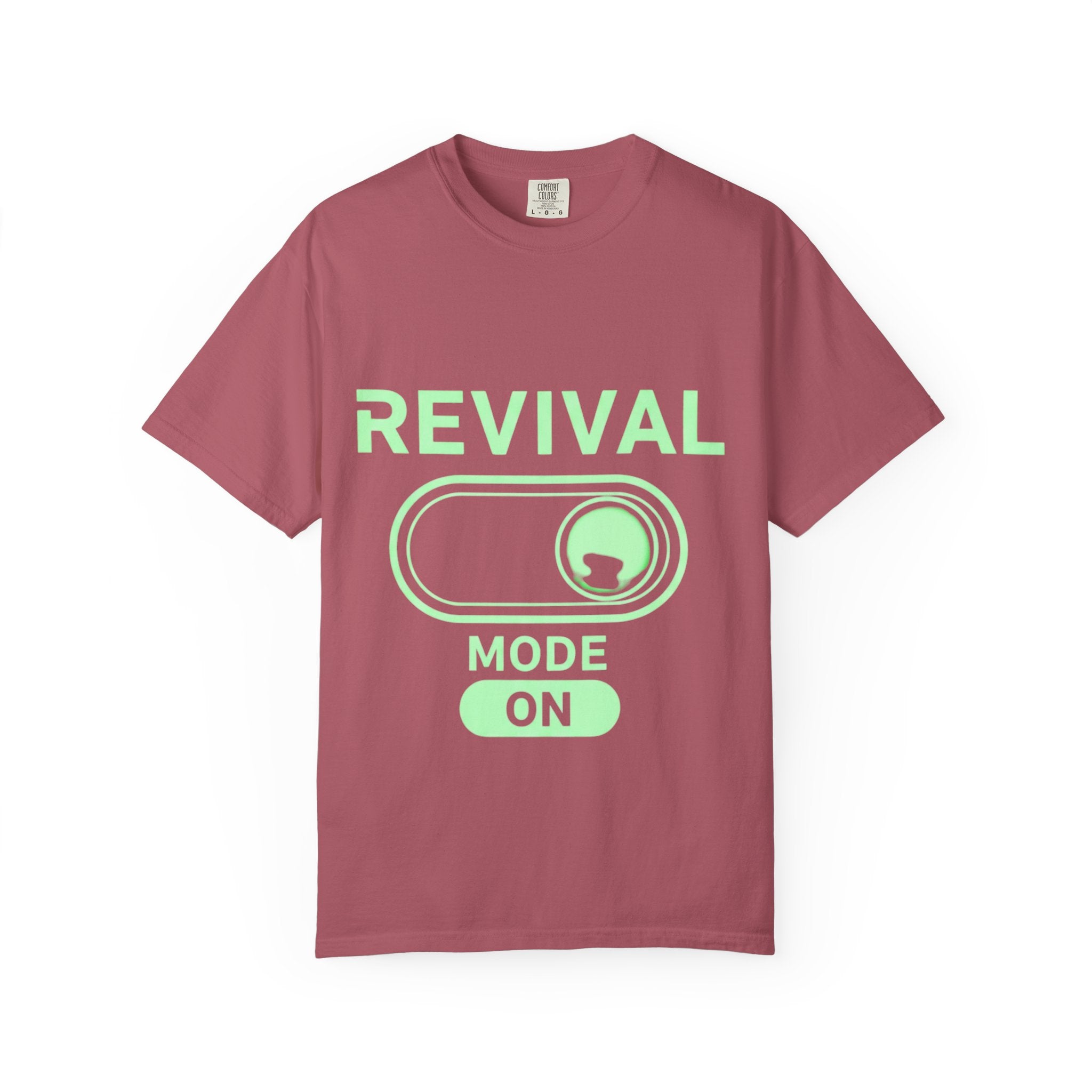 🔥 Revival Mode: ON – Christian Techwear T-Shirt | Glowing Green Faith Switch | Futuristic Jesus Shirt | Activate Your Spiritual Awakening | Uplifted Gear Printify