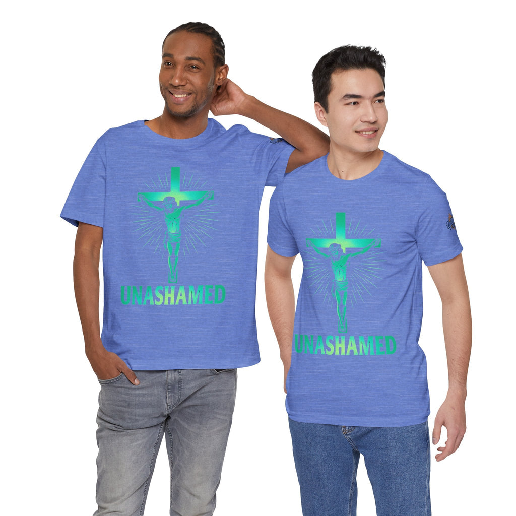 Unashamed T-shirt – Romans 1:16 Crucifixion Christian t-shirt for Bold Unwavering Faith Printify