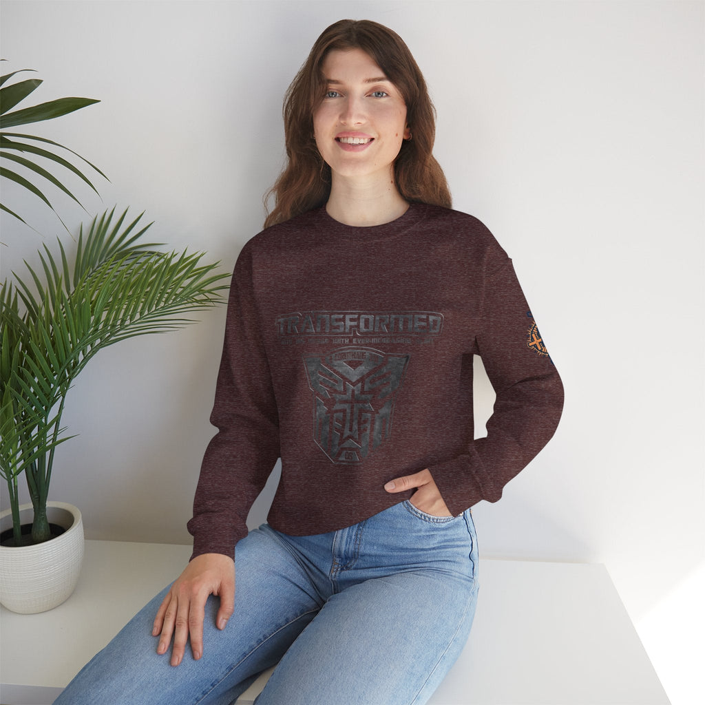 Transformer Logo Christian Sweatshirt | 2 Corinthians 3:18 Bible Verse Sweatshirt Printify