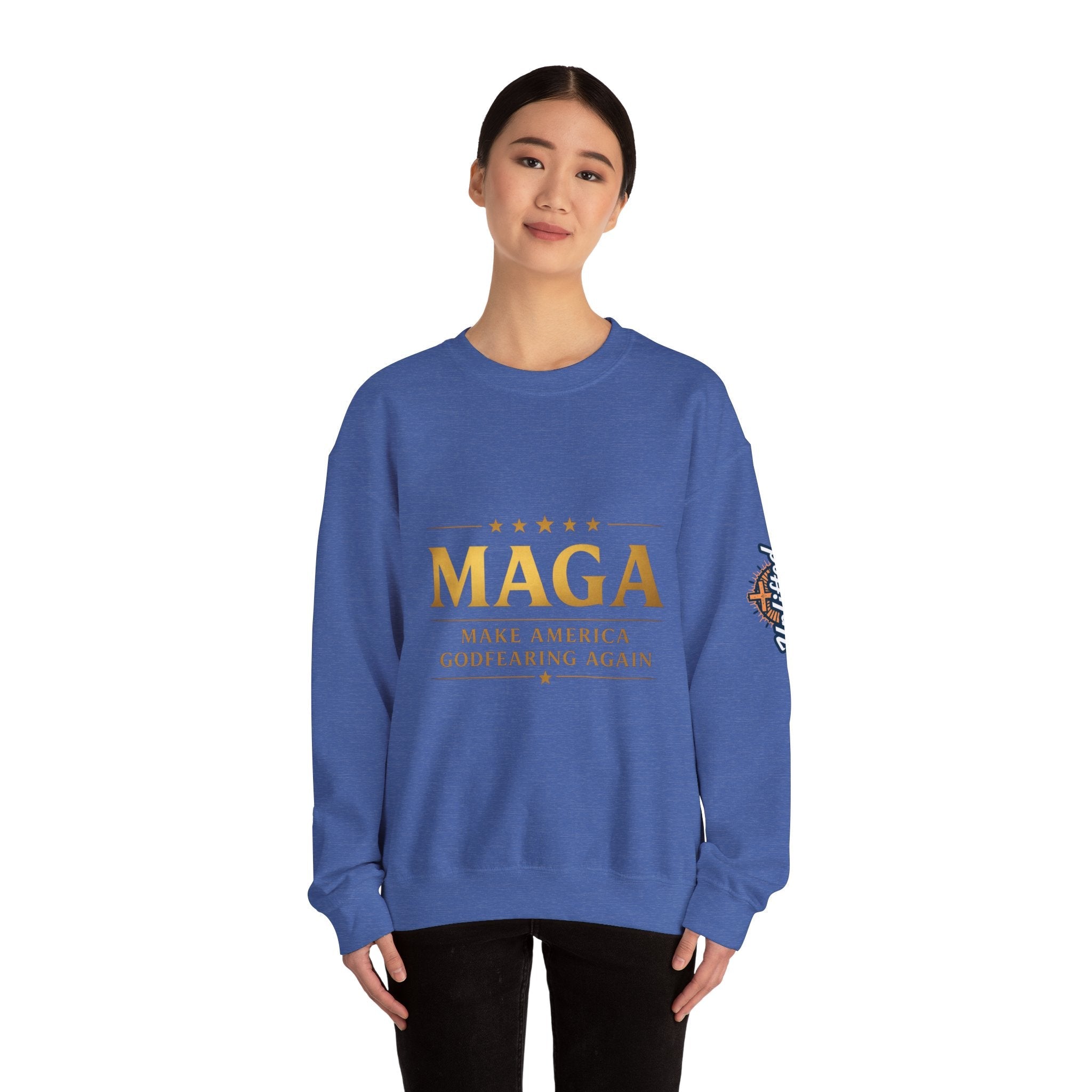 Sweatshirt — "MAGA Make America Godfearing Again" Gold Logo Crewneck Printify