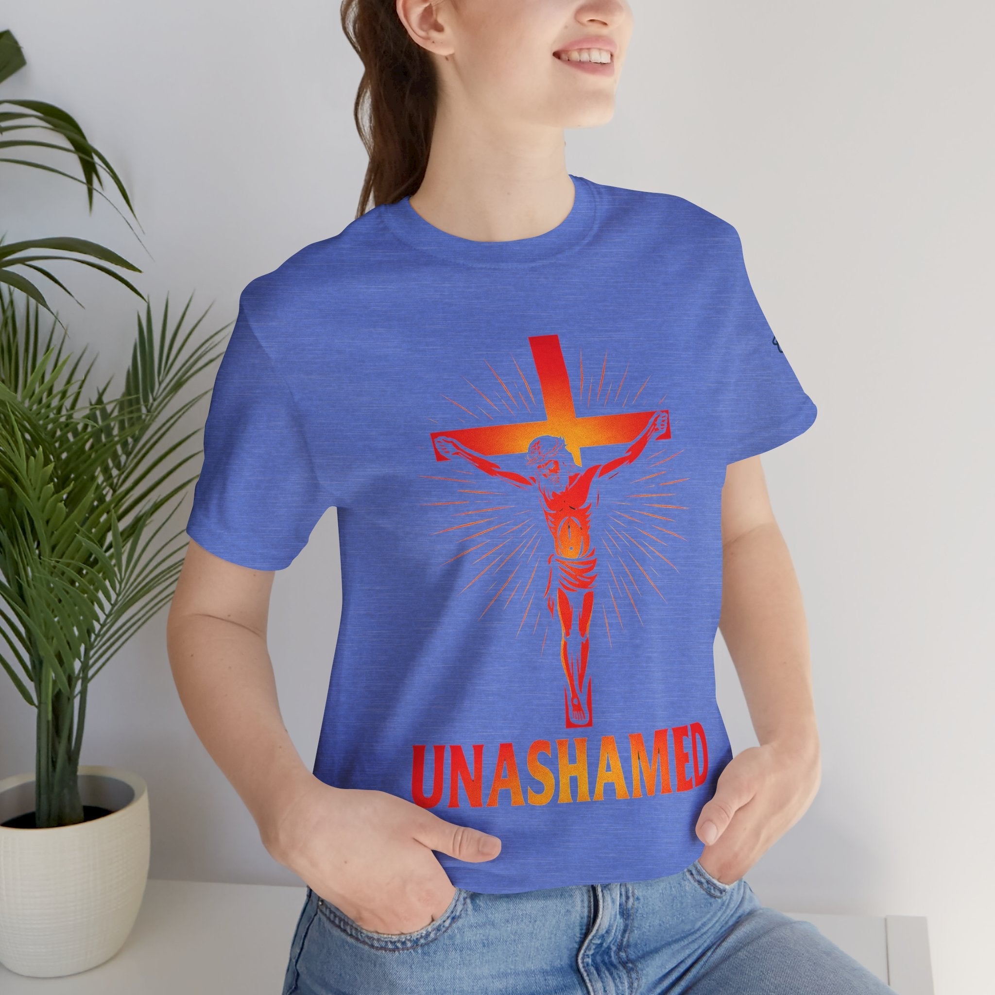 Unashamed T-shirt – Romans 1:16 Crucifixion Christian t-shirt for Bold Unwavering Faith Printify