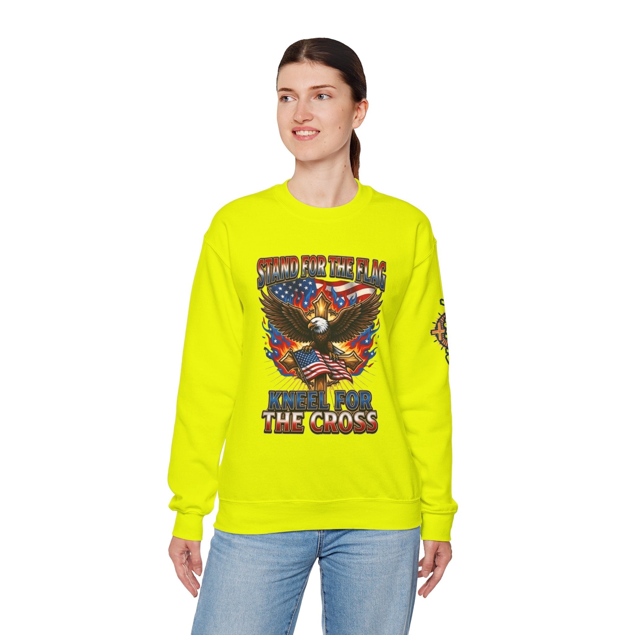 Stand for the Flag Kneel for the Cross Sweatshirt | Patriotic Eagle Sweatshirt Printify