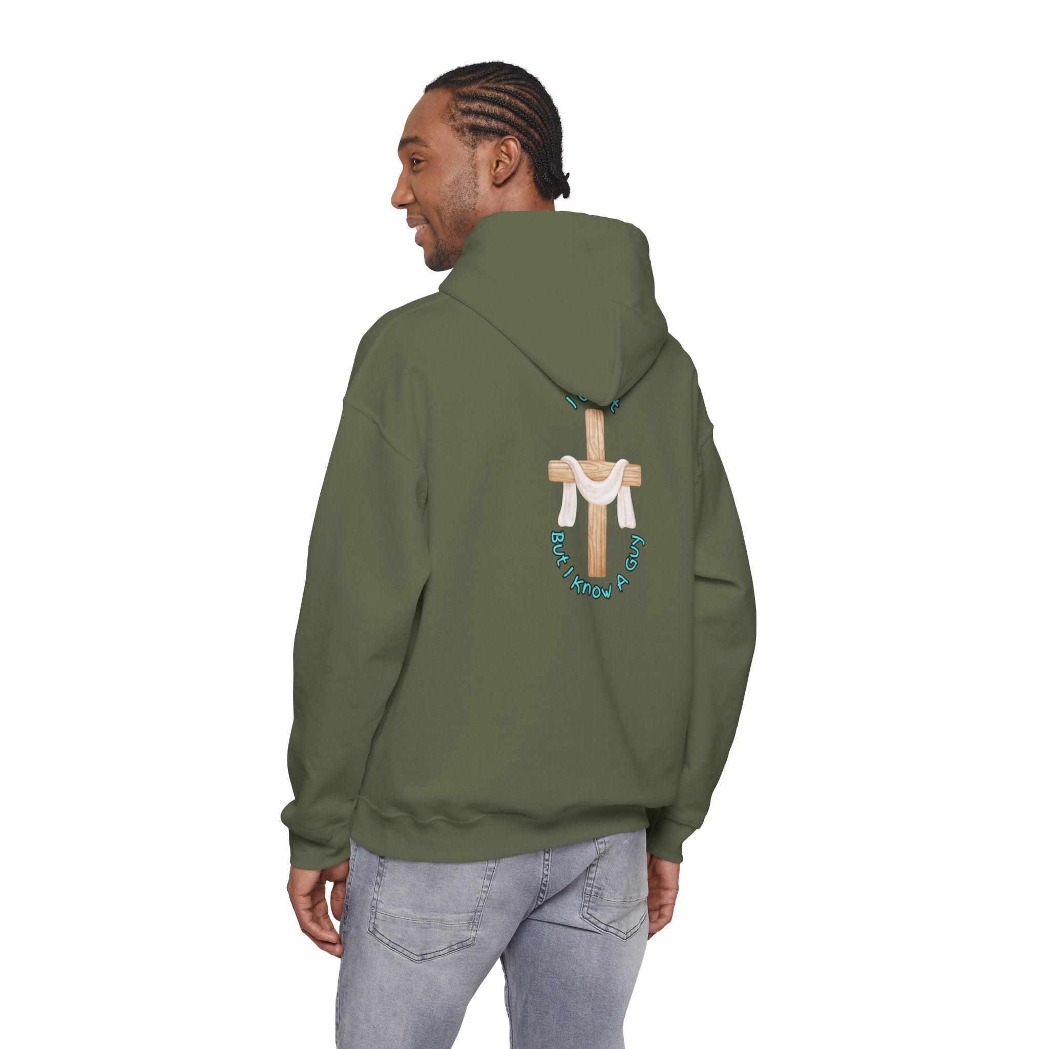 I Can’t, But I Know a Guy Hoodie – Jesus Cross Christian Hoodie for Cozy Faith Printify