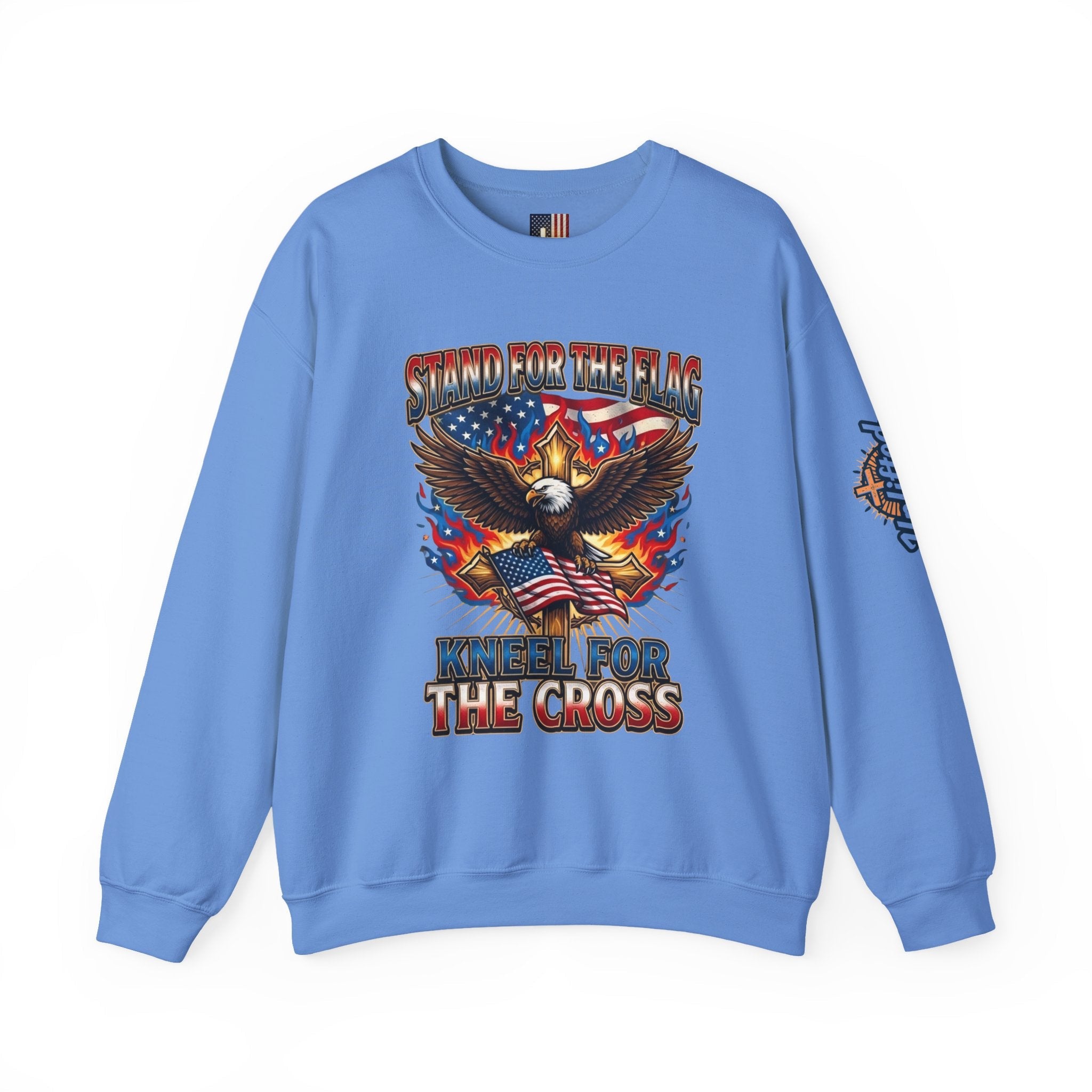Stand for the Flag Kneel for the Cross Sweatshirt | Patriotic Eagle Sweatshirt Printify