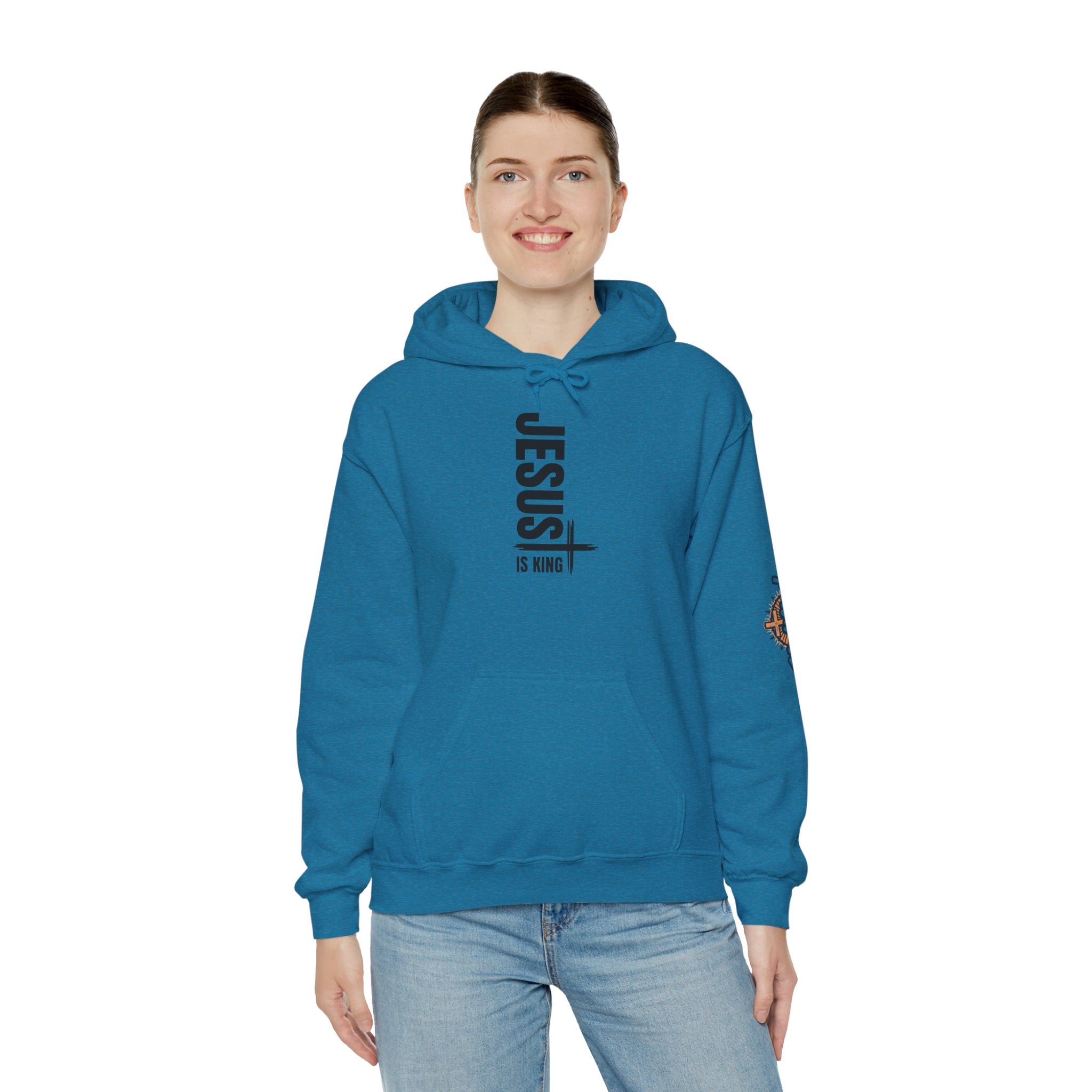 Jesus Is King Hoodie | Modern Typographic Cross Christian Hoodie Printify
