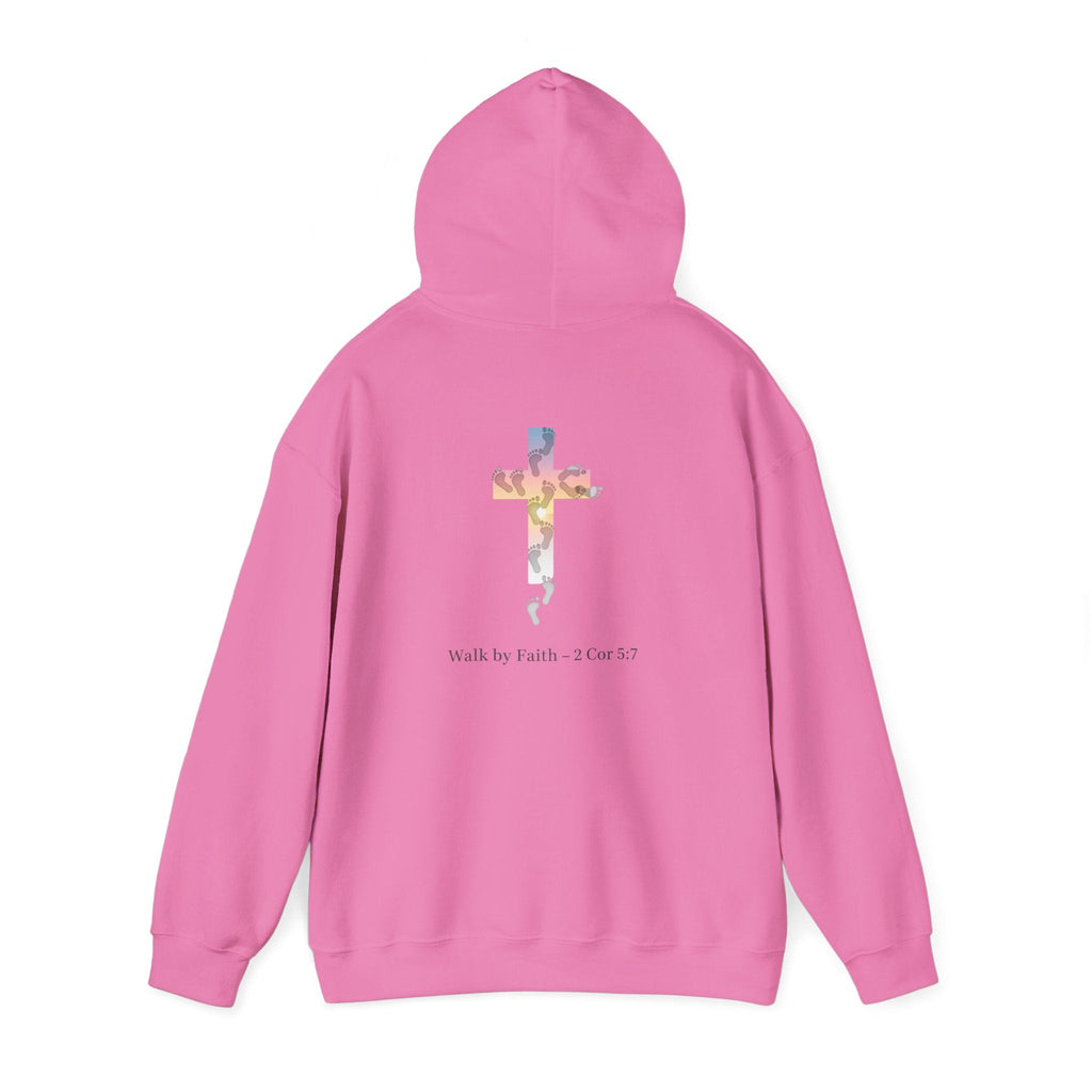 Walk by Faith Hoodie – Cross & Footprints Christian Hoodie for Cozy Inspiration Printify