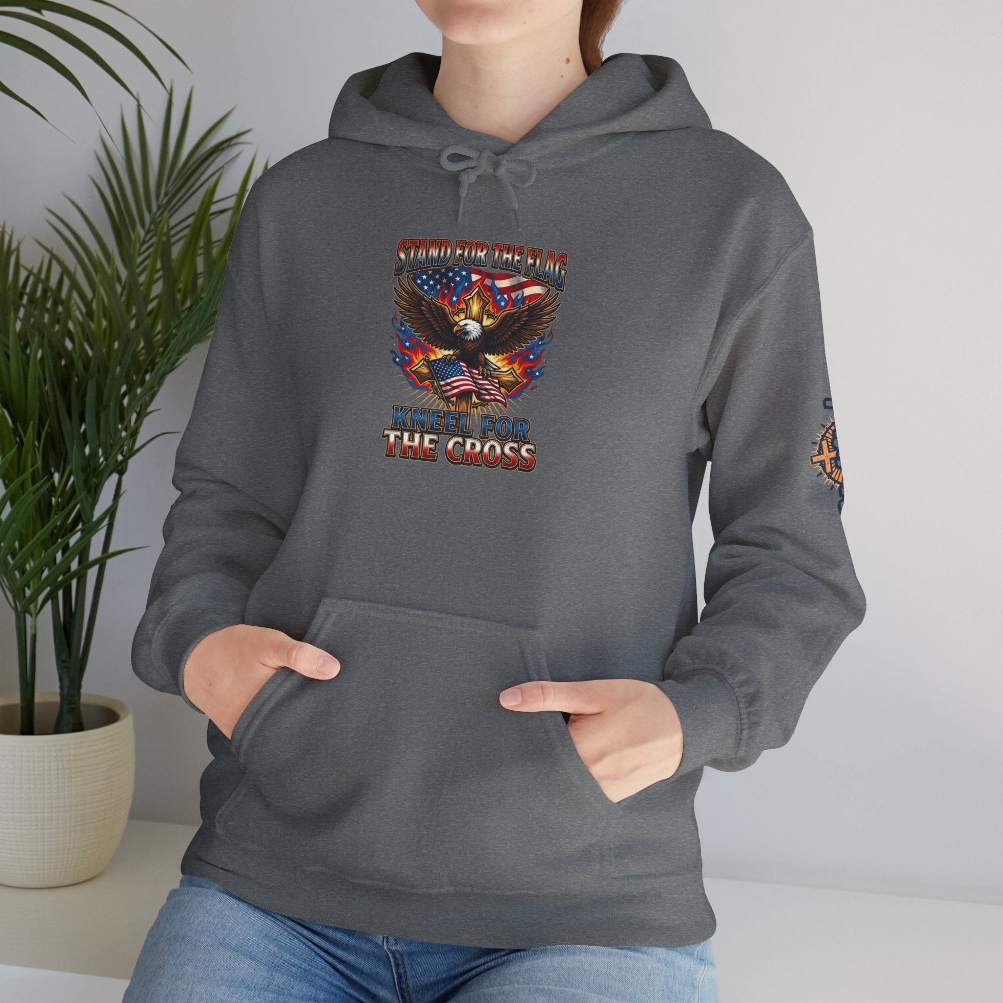 Stand for the Flag Kneel for the Cross Hoodie | Patriotic Eagle Hoodie Printify