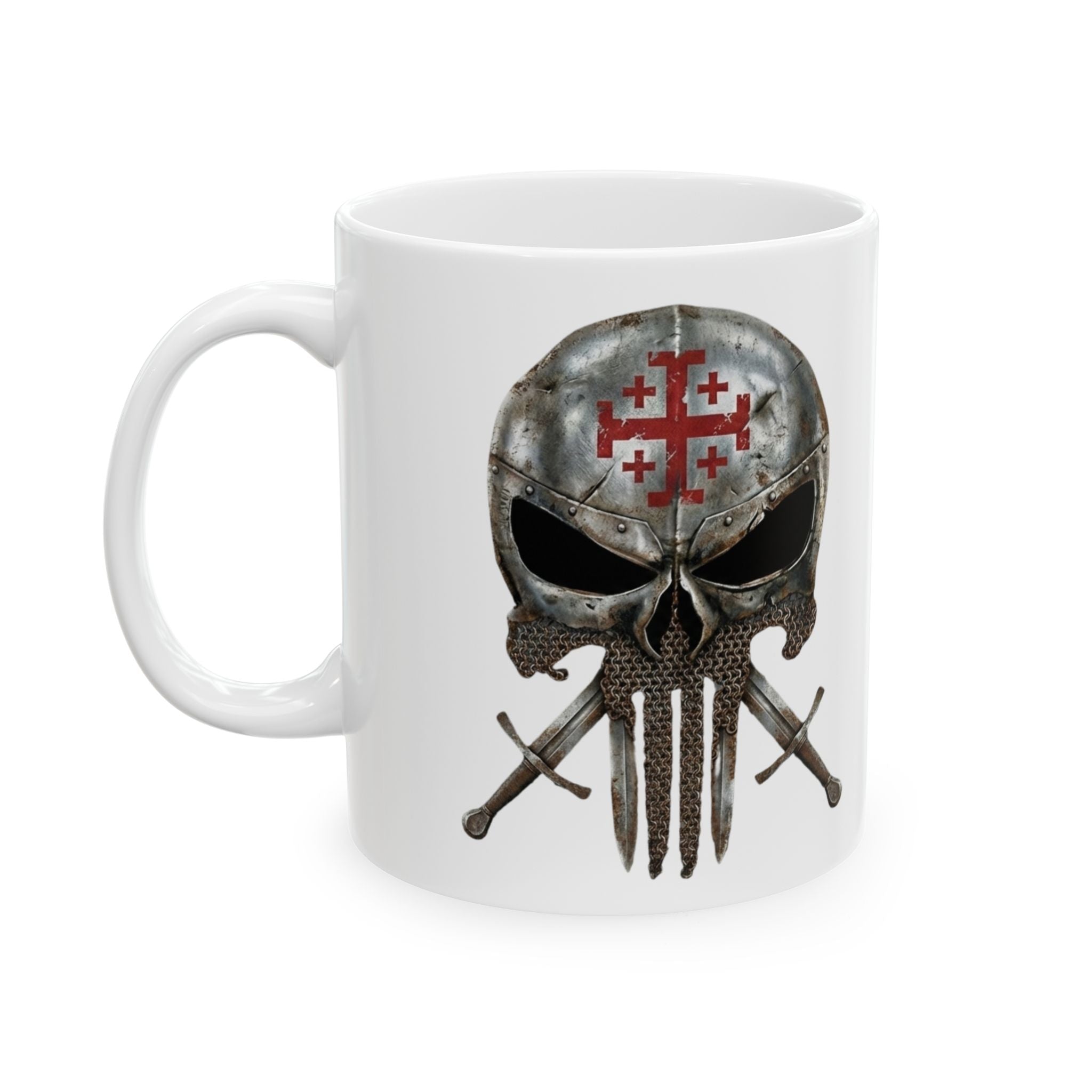 Crusader Knight Coffee Mug — 'Armor of God' Christian Skull 11/15oz Accent Mug Printify