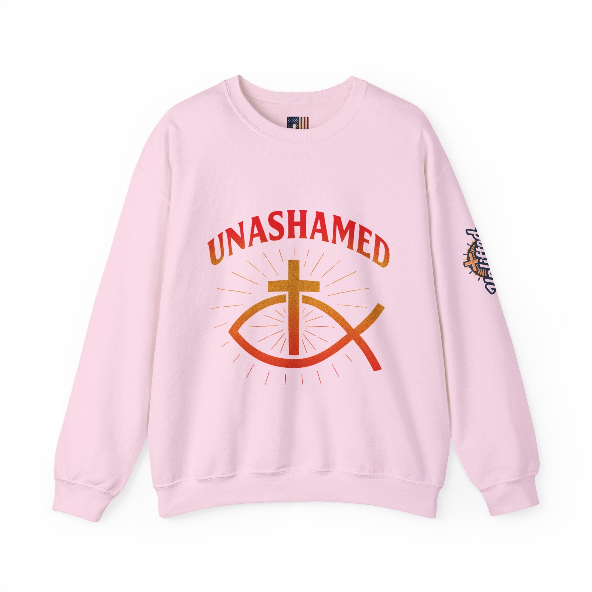 Unashamed Sweatshirt – Ichthys Jesus Fish & Cross Christian Sweatshirt for Romans 1:16 Bold Faith Printify