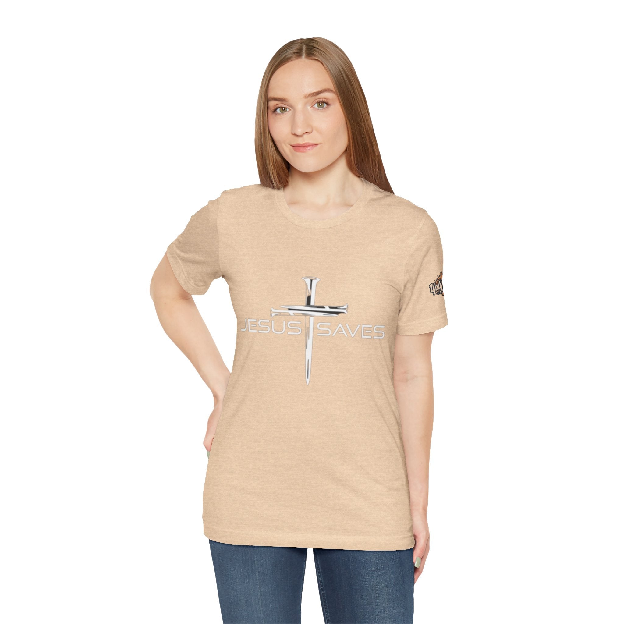 Jesus Saves T-shirt – 3 Nails Crucifix Cross Christian T-shirt for Redemption Faith & Bold Salvation Printify