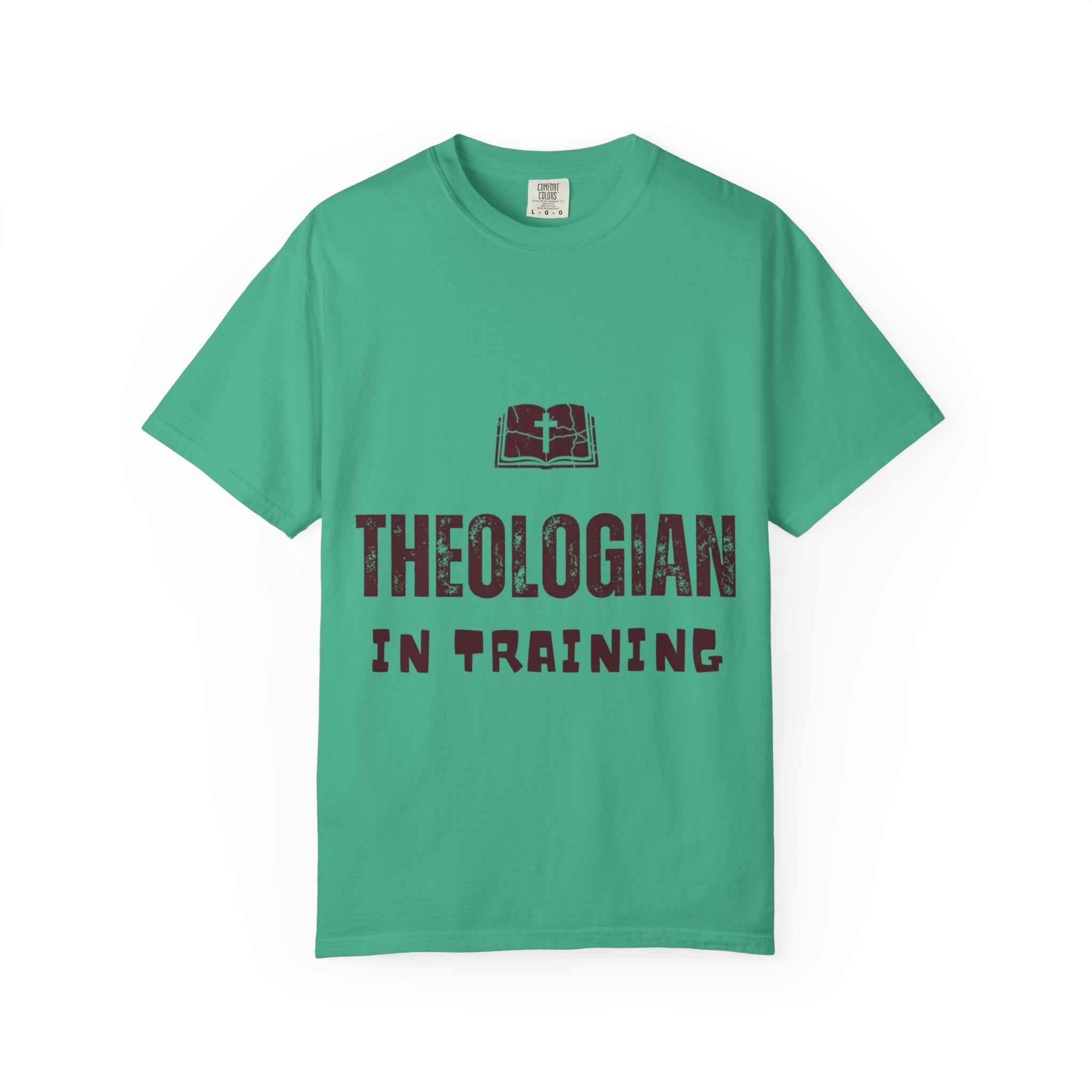 Theologian in Training T-Shirt – Open Bible & Cross Christian Tee for Faithful Learners Printify