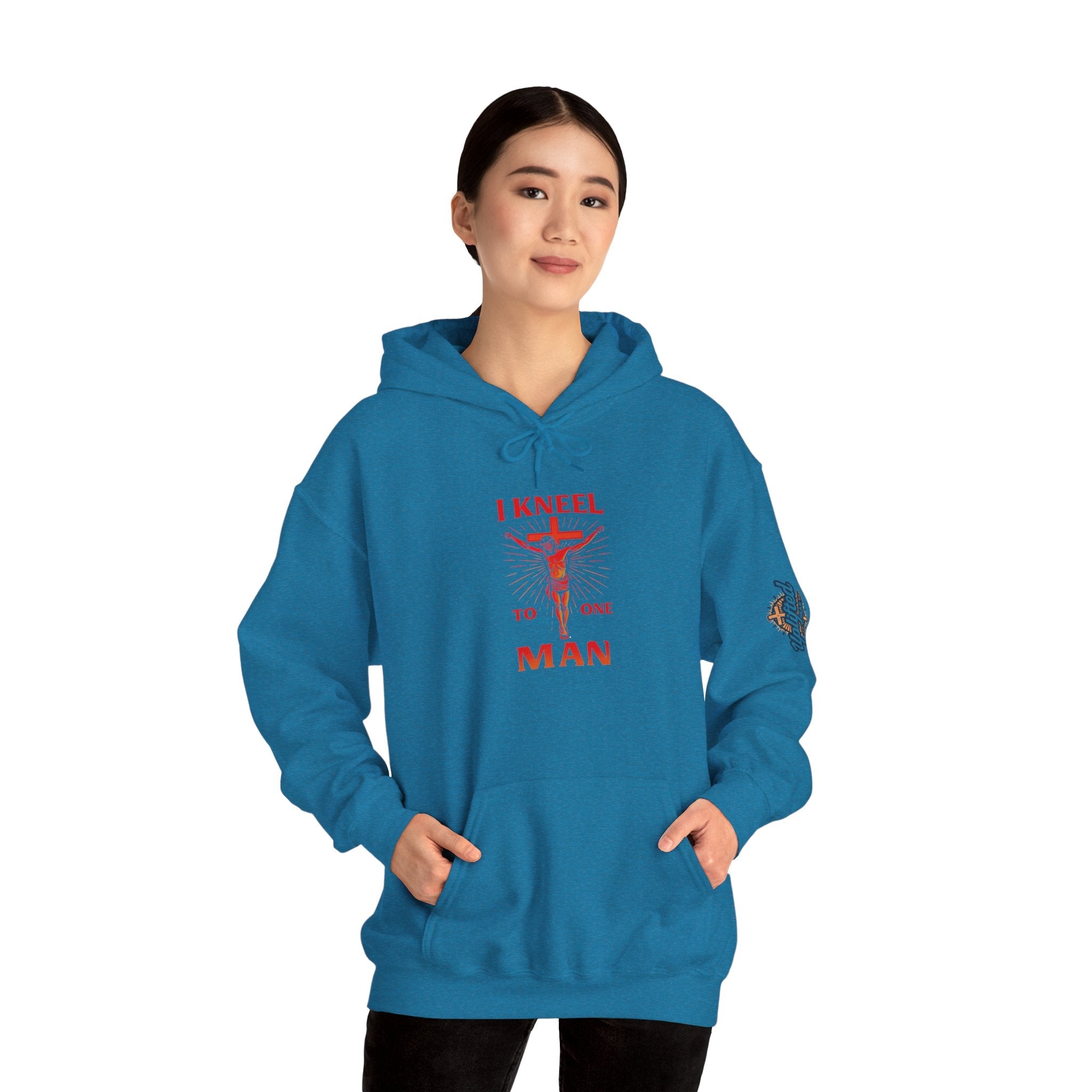 I Kneel to One Man Hoodie – Crucifixion Christian Sweatshirt for Unashamed Devotion & Bold Faith Printify