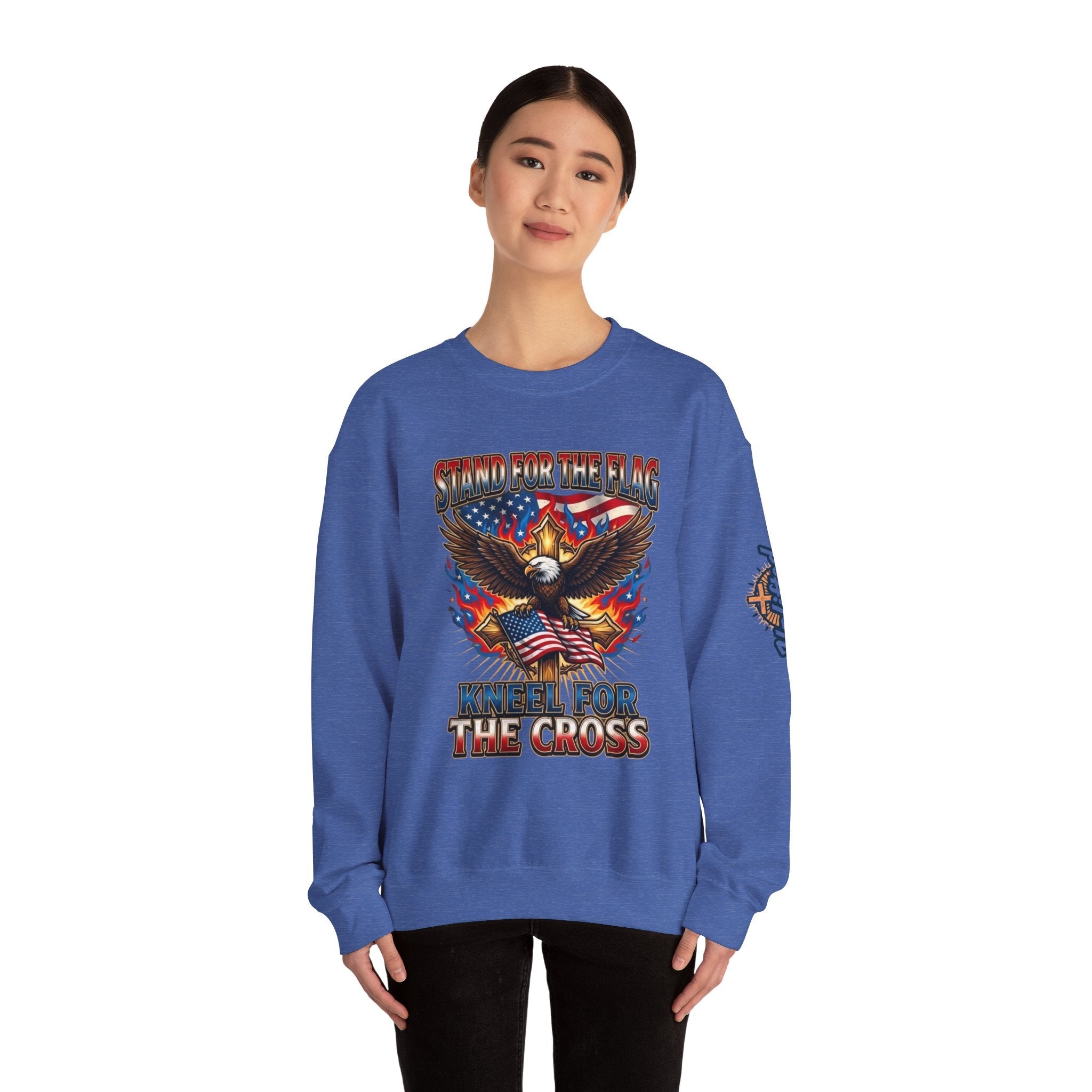 Stand for the Flag Kneel for the Cross Sweatshirt | Patriotic Eagle Sweatshirt Printify