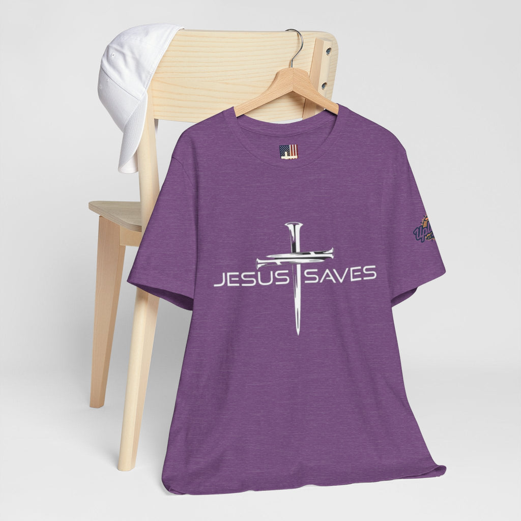Jesus Saves T-shirt – 3 Nails Crucifix Cross Christian T-shirt for Redemption Faith & Bold Salvation Printify