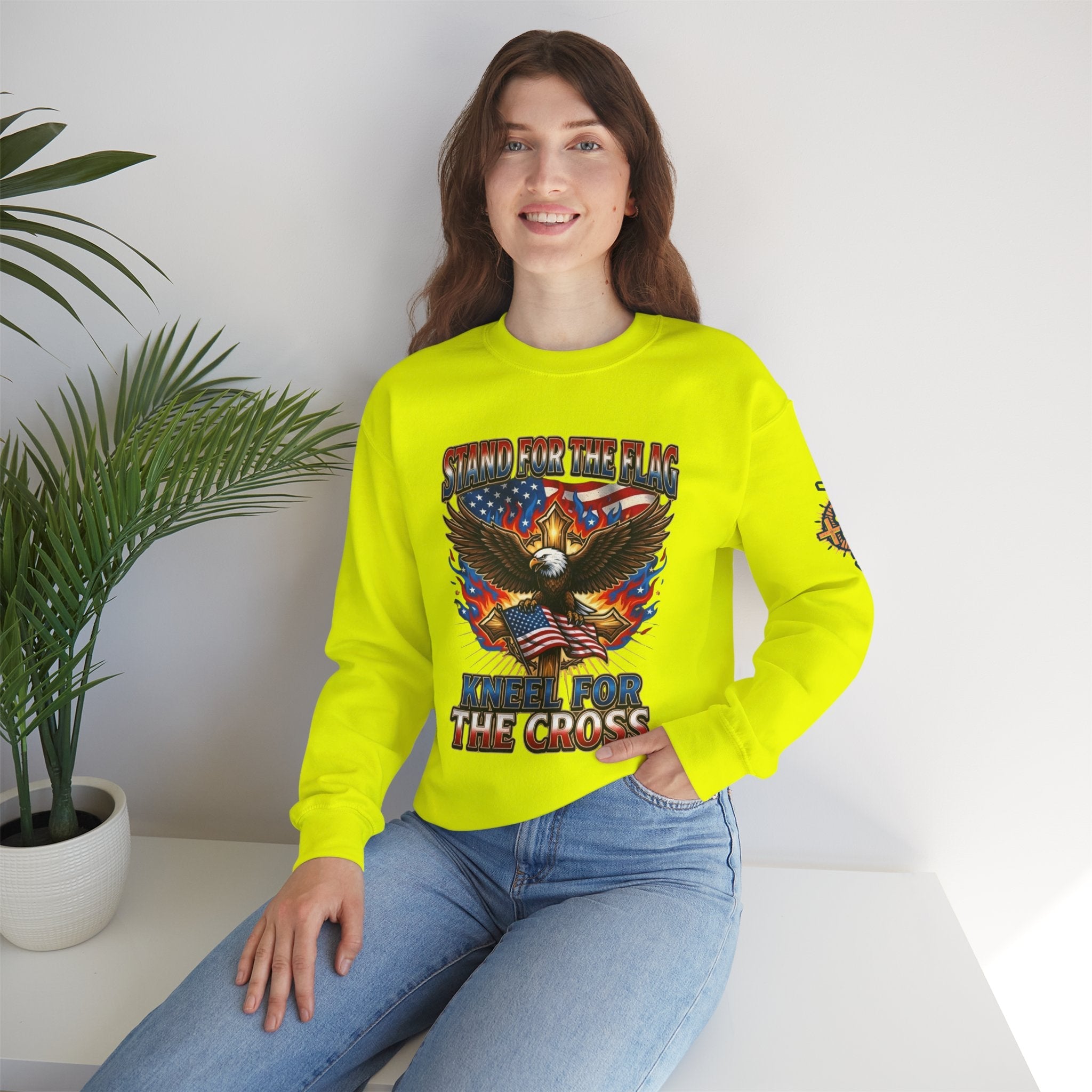 Stand for the Flag Kneel for the Cross Sweatshirt | Patriotic Eagle Sweatshirt Printify