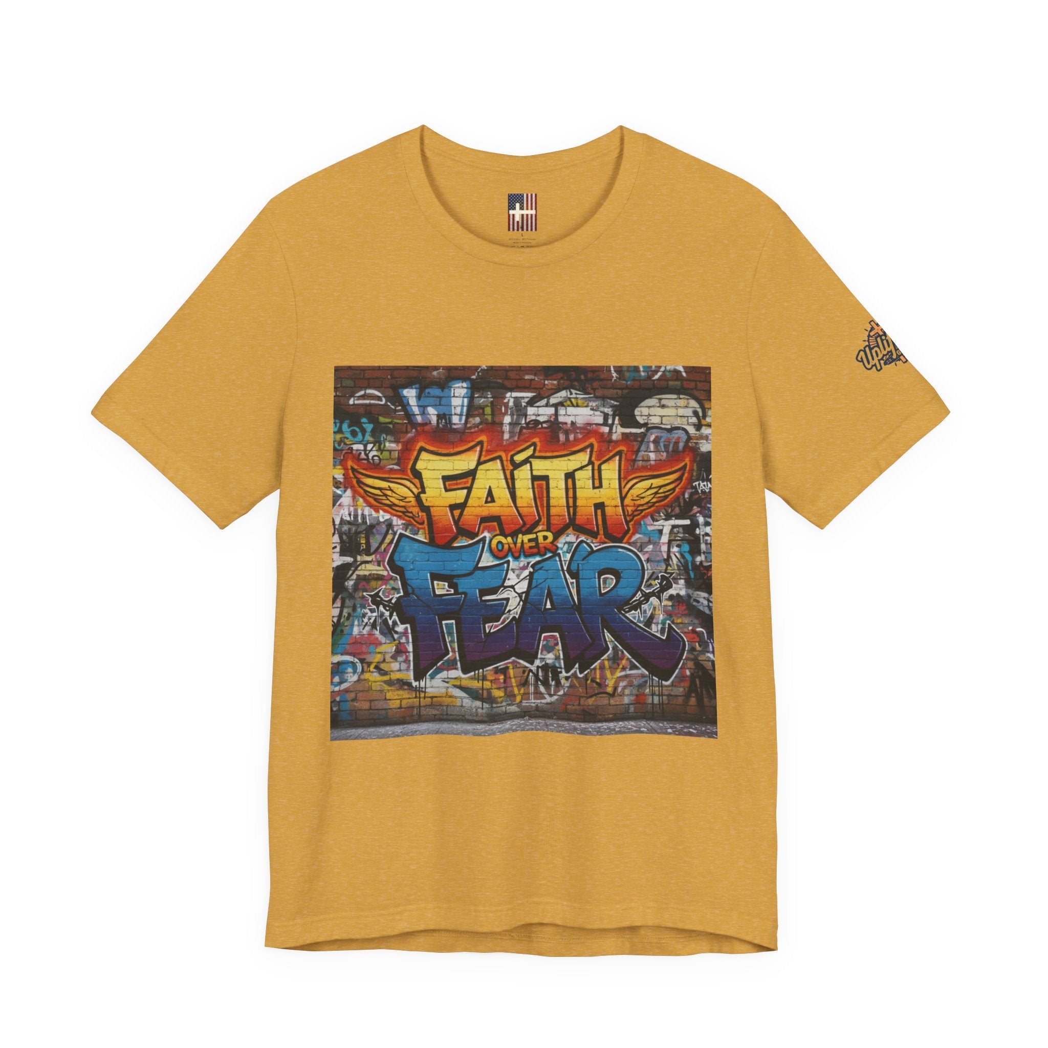 Faith Over Fear T-shirt – Graffiti Wall Christian T-shirt for Bold 2 Corinthians 5:7 Streetwear & Unshakable Faith Printify
