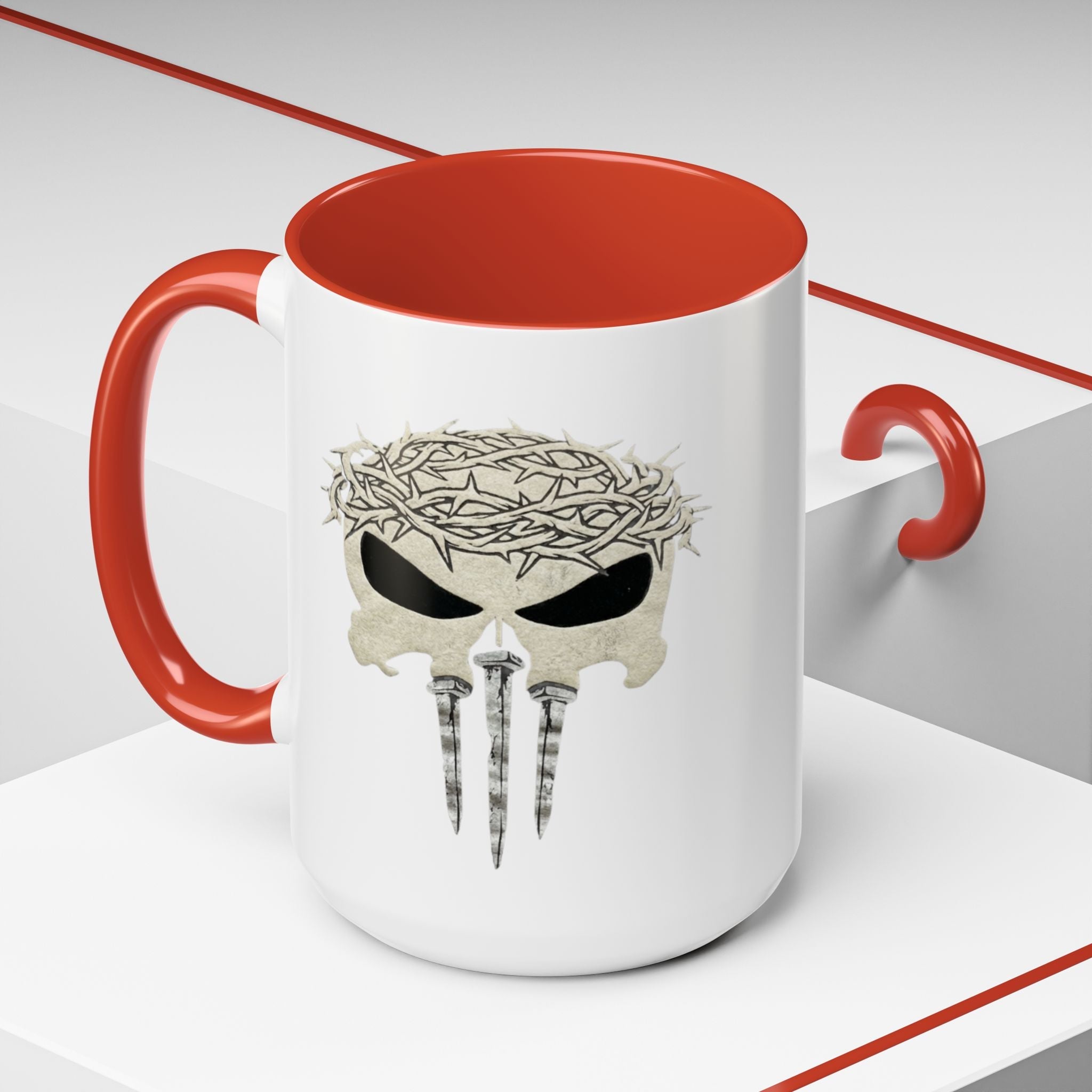 Christian Skull Coffee Mug — Crown of Thorns “Warrior Faith” (11/15 oz) Printify
