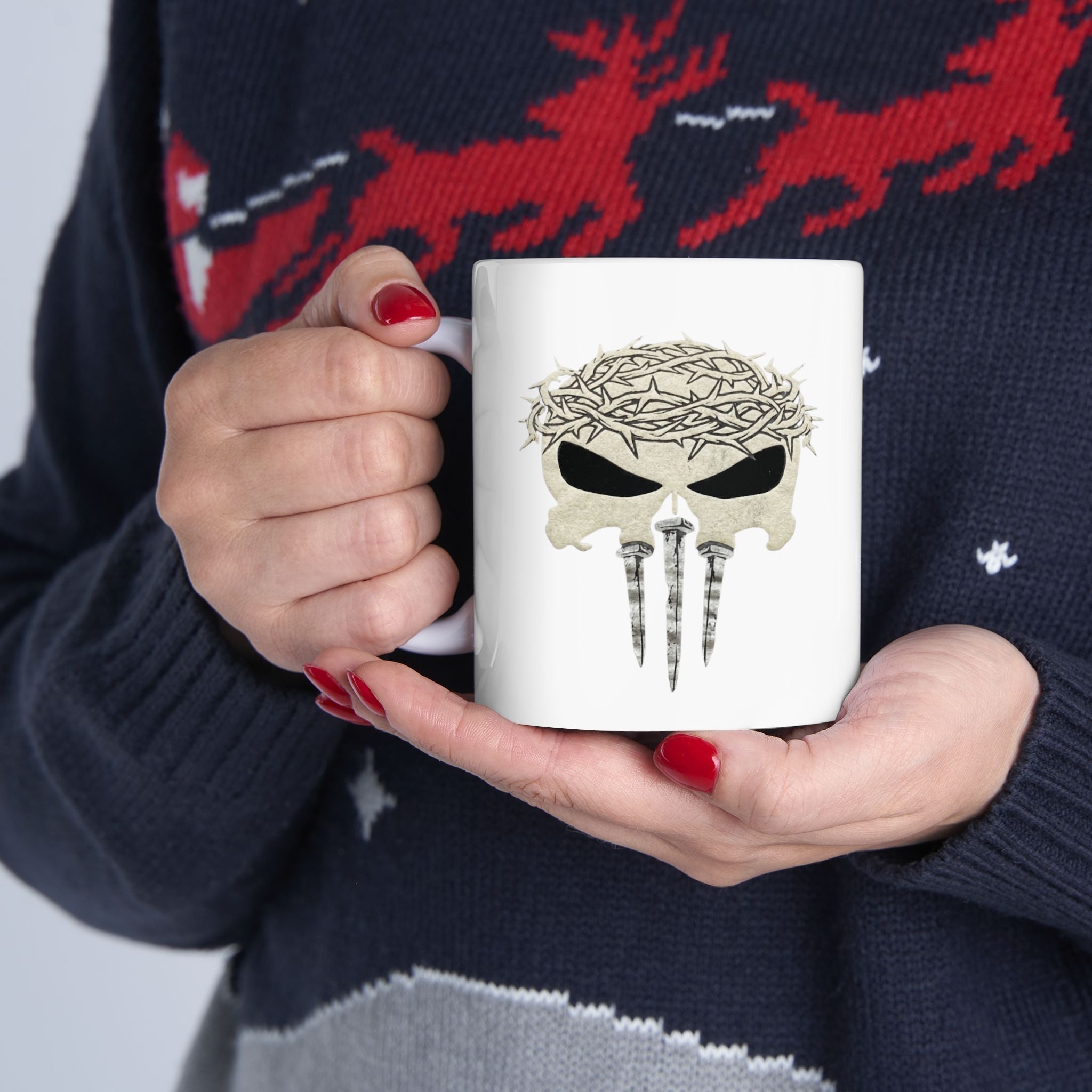 Christian Skull Coffee Mug — Crown of Thorns “Warrior Faith” (11/15 oz) Printify