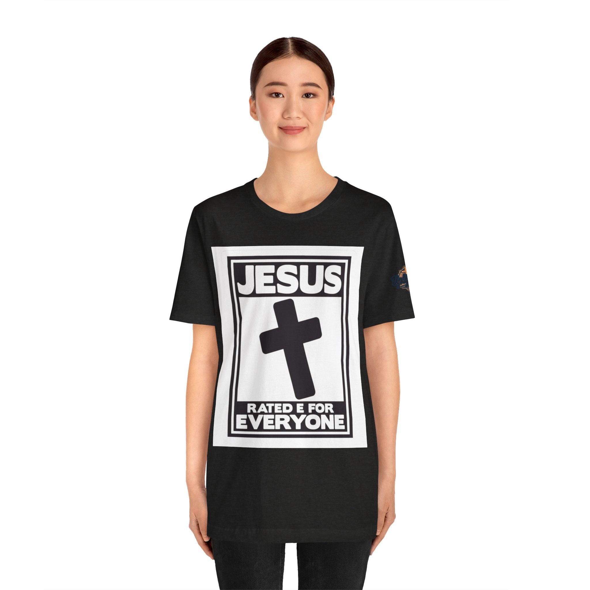 Jesus, Rated E for Everyone T-shirt - Gamer Faith T-shirt - Christian Video Game Parody Printify