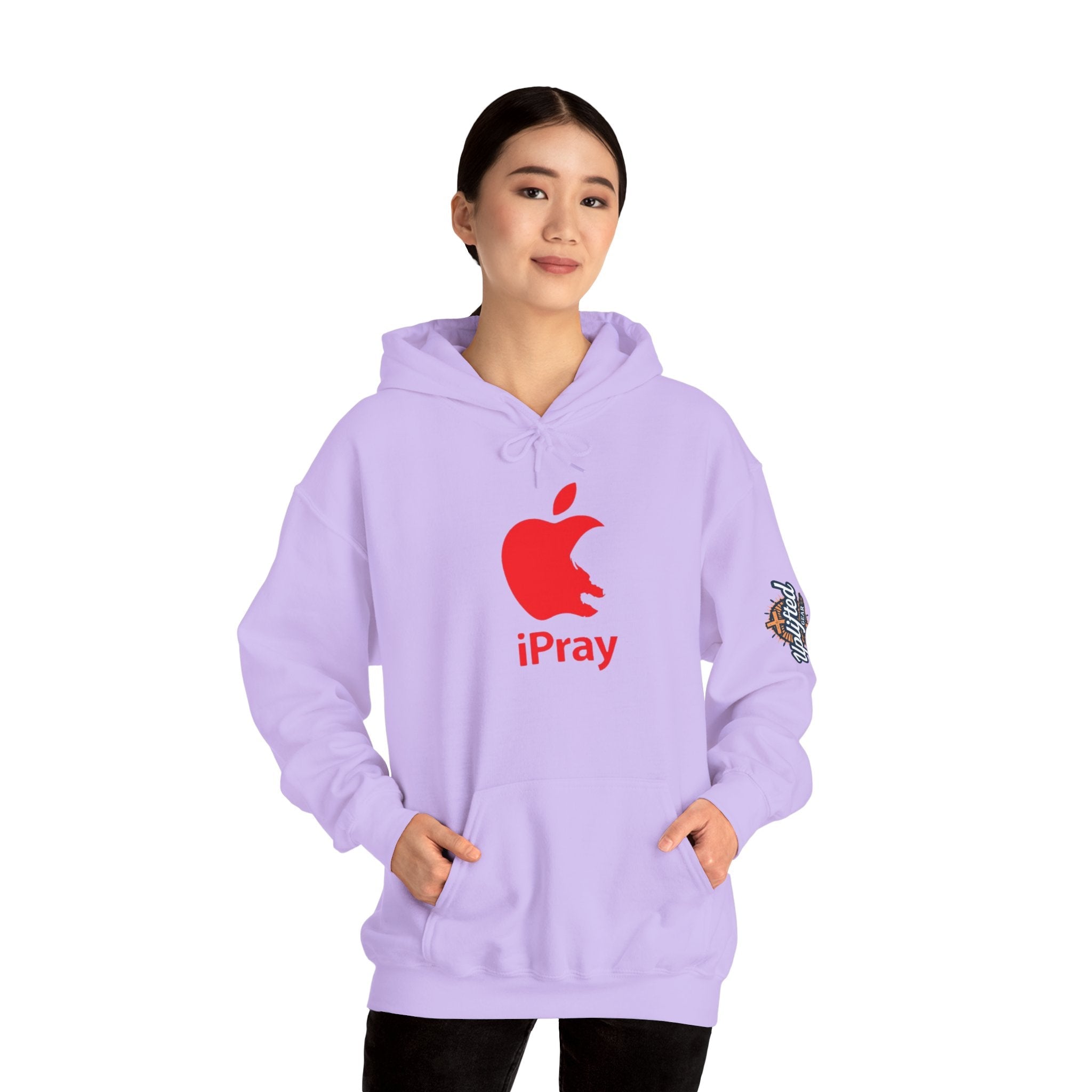 iPray Apple Logo Hoodie — Funny Christian Hoodie (Minimal Red Apple Graphic) Printify