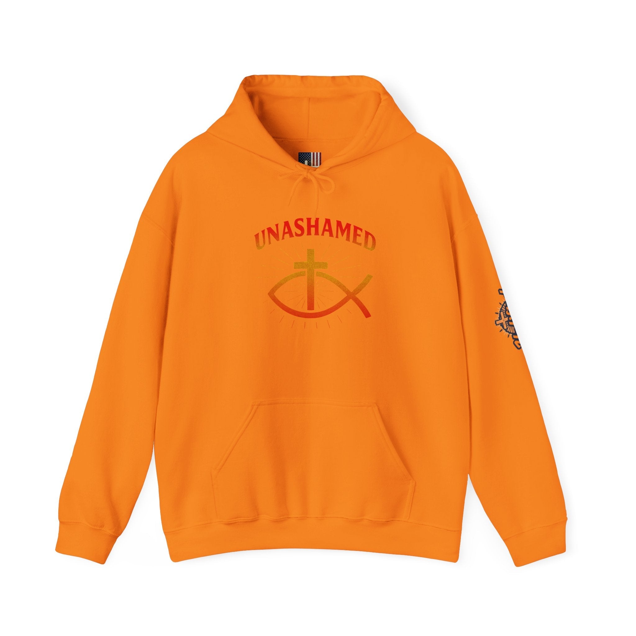 Unashamed Hoodie – Ichthys Jesus Fish & Cross Christian Sweatshirt for Romans 1:16 Bold Faith Printify