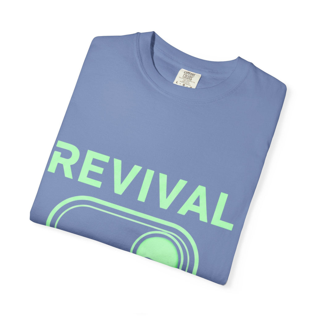 🔥 Revival Mode: ON – Christian Techwear T-Shirt | Glowing Green Faith Switch | Futuristic Jesus Shirt | Activate Your Spiritual Awakening | Uplifted Gear Printify