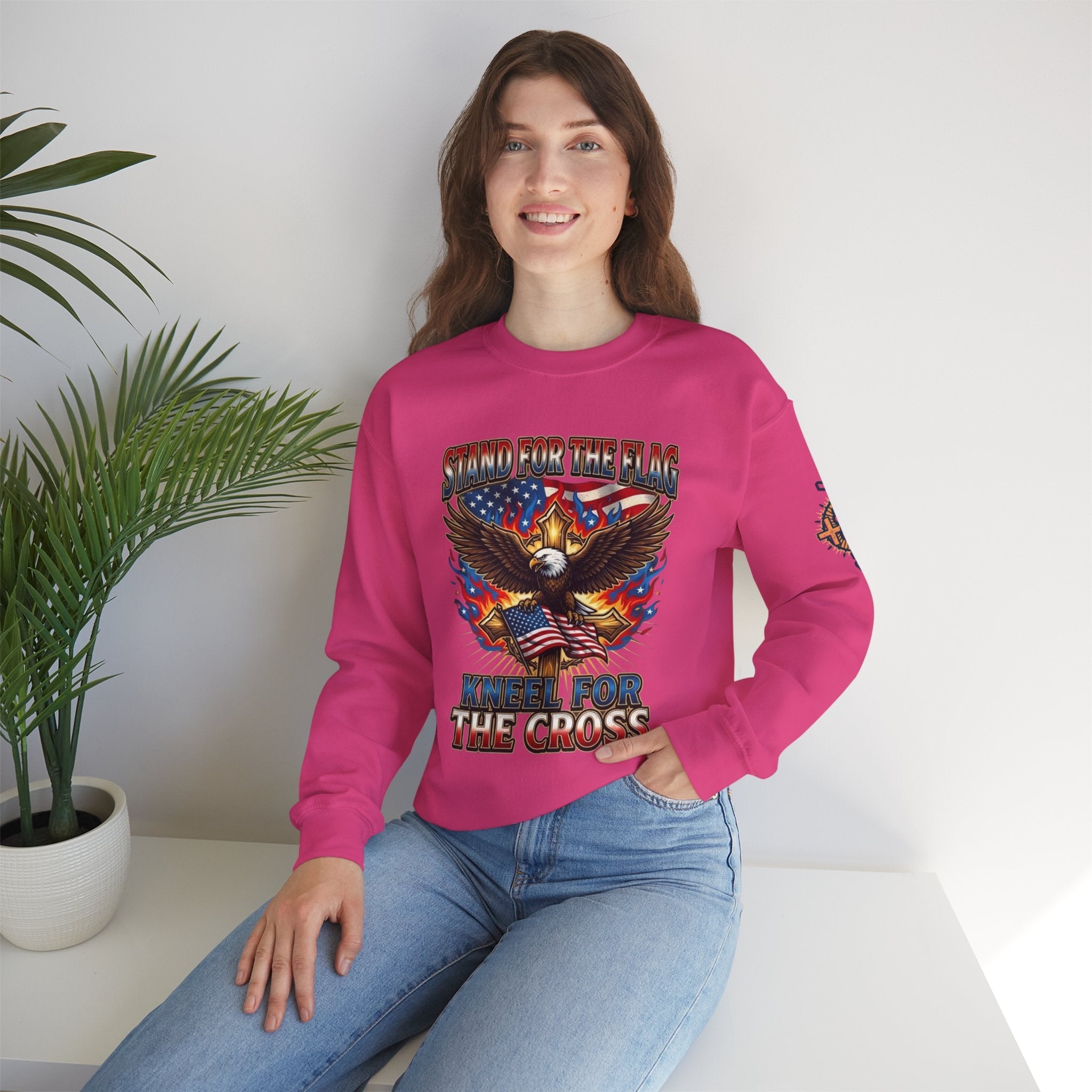 Stand for the Flag Kneel for the Cross Sweatshirt | Patriotic Eagle Sweatshirt Printify