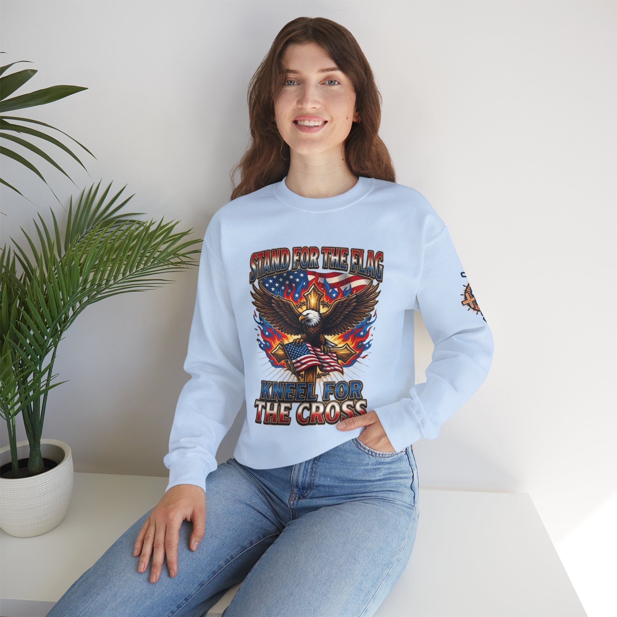 Stand for the Flag Kneel for the Cross Sweatshirt | Patriotic Eagle Sweatshirt Printify
