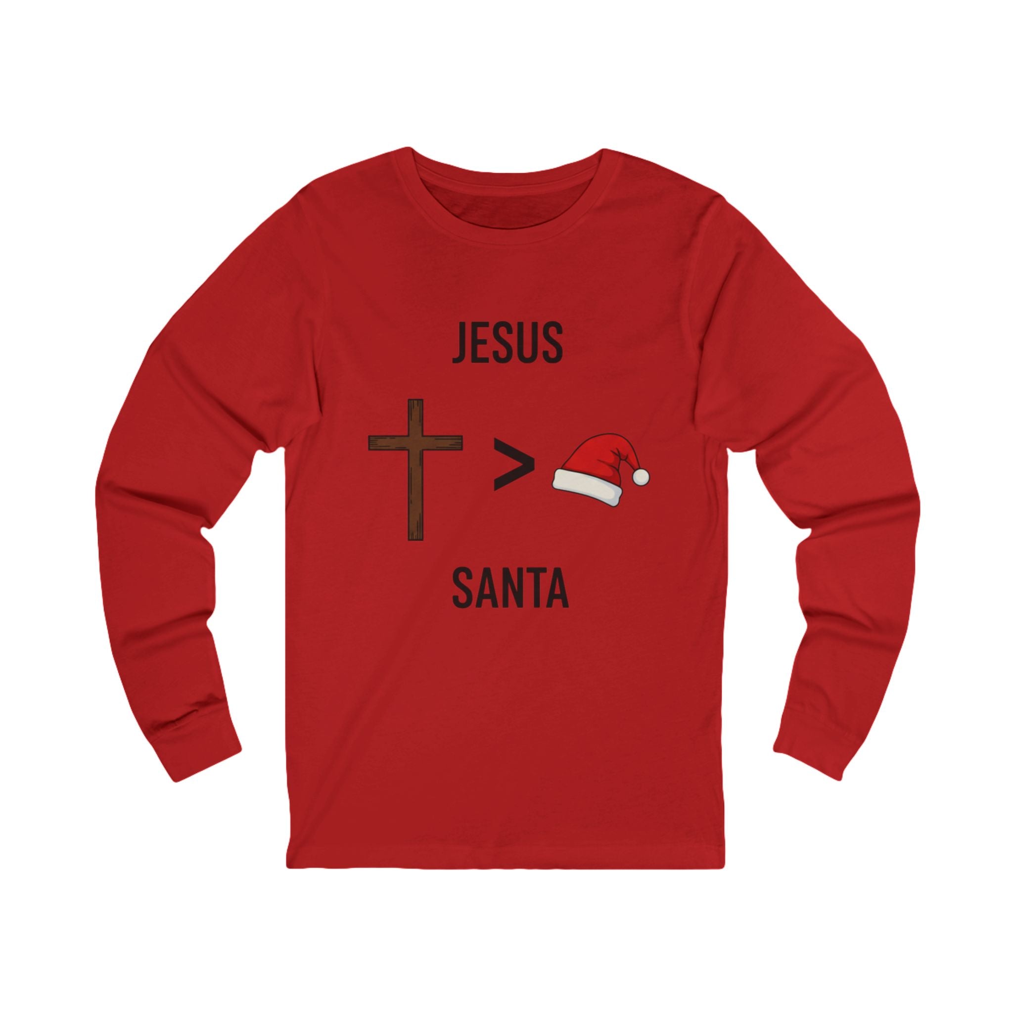 🎄 Jesus > Santa – Minimalist Christian Christmas Long Sleeve Shirt | Bold Faith Over Holiday Tee | Cross vs Santa Hat Design | Uplifted Gear Printify
