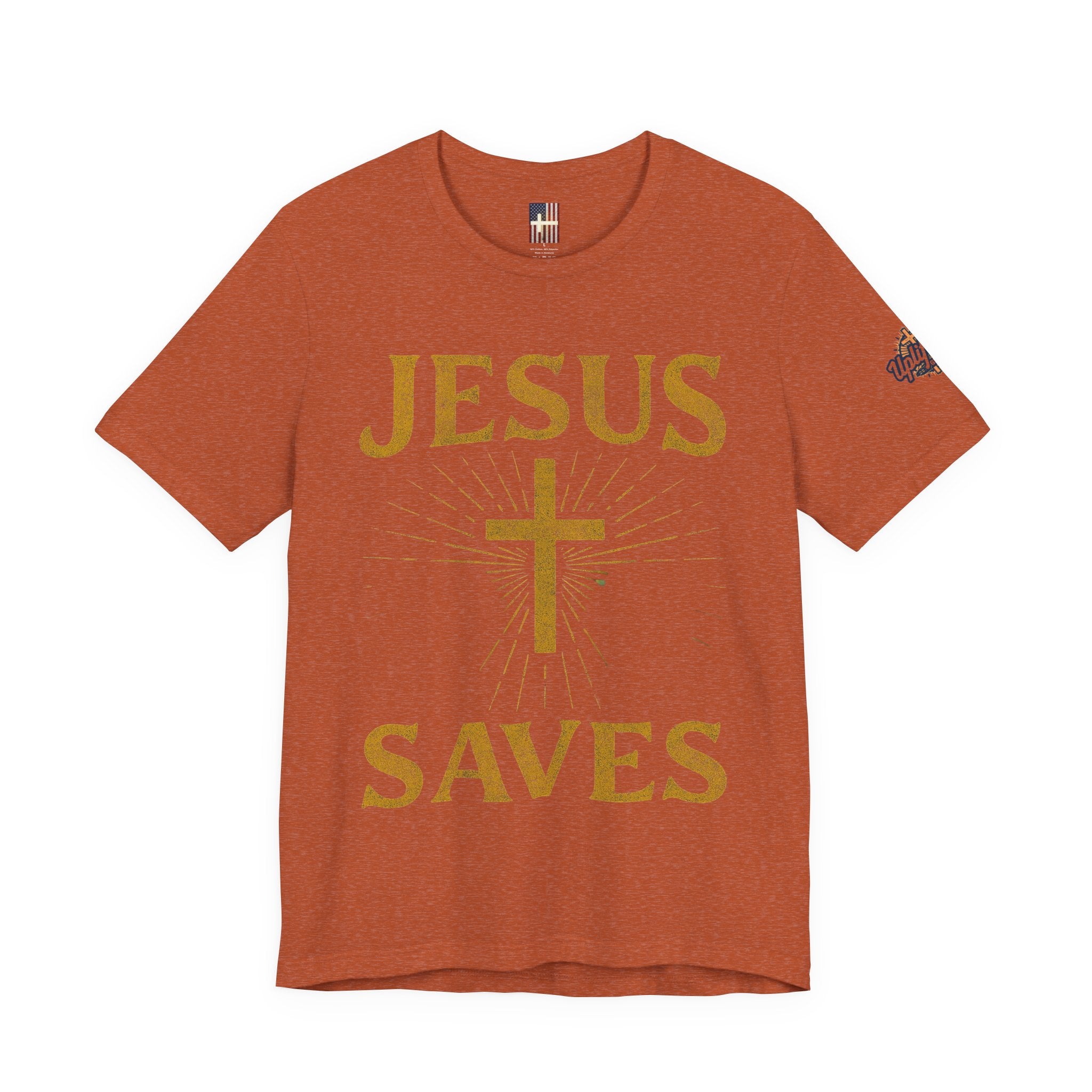 Jesus Saves T-shirt – Radiant Cross & Rays of Light Christian T-shirt for Eternal Hope & Faith Printify