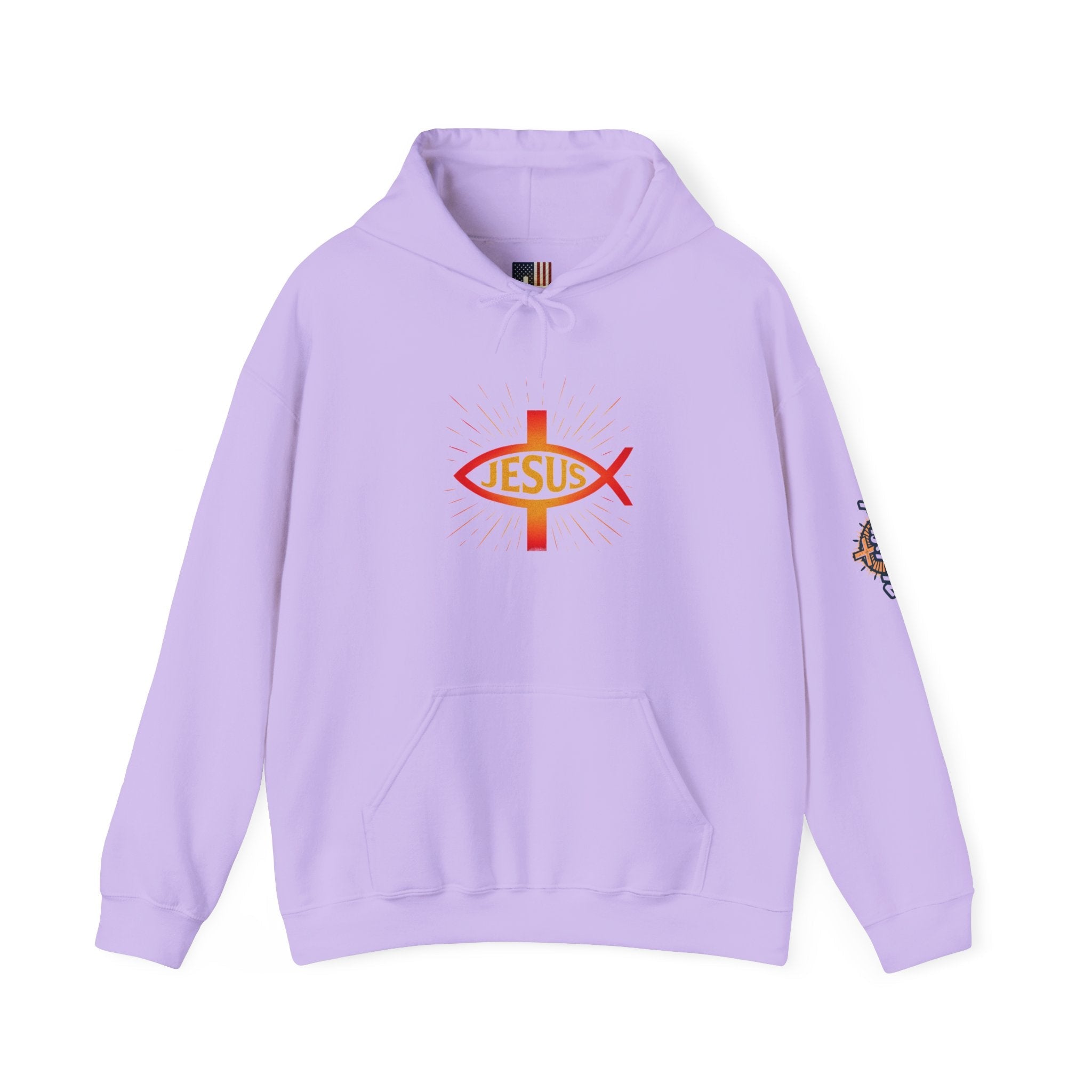 Jesus Ichthys Hoodie – Christian Fish Symbol with Cross & Jesus Inscription Sweatshirt for Eternal Faith & Streetwear Printify