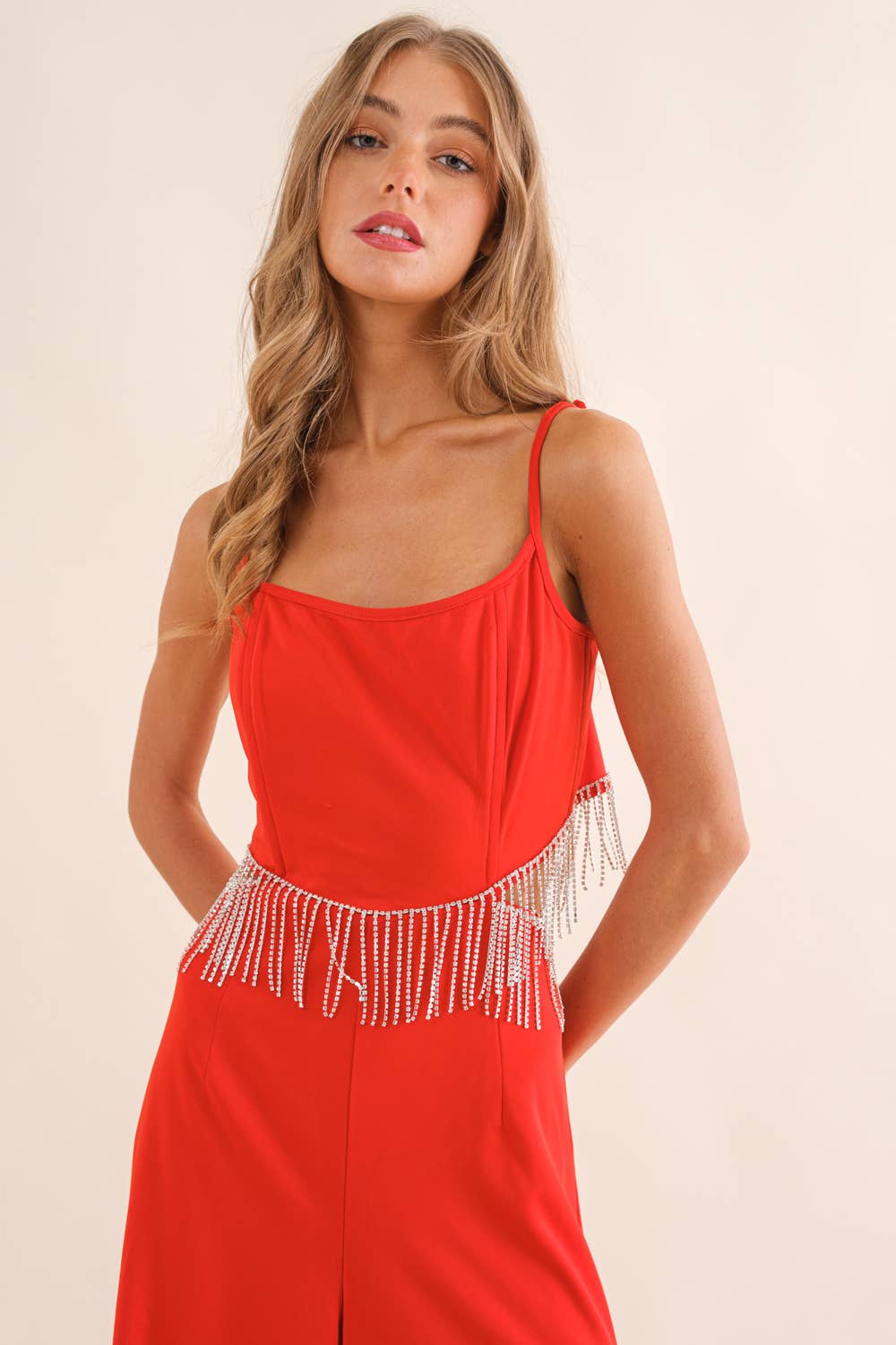 Red Rhinestone Cowgirl Jumpsuit Pretty Little Patriot